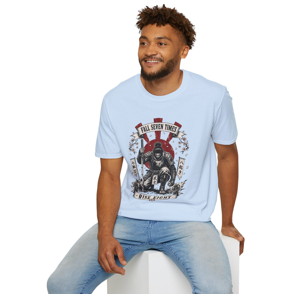 T-Shirt — “Fall Seven Times, Rise Eight” Samurai Graphic Tee