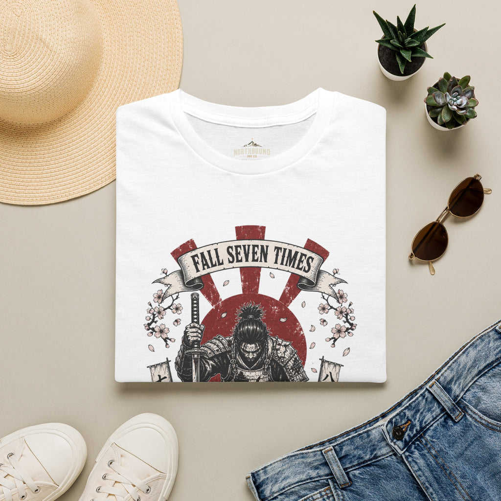 T-Shirt — “Fall Seven Times, Rise Eight” Samurai Graphic Tee