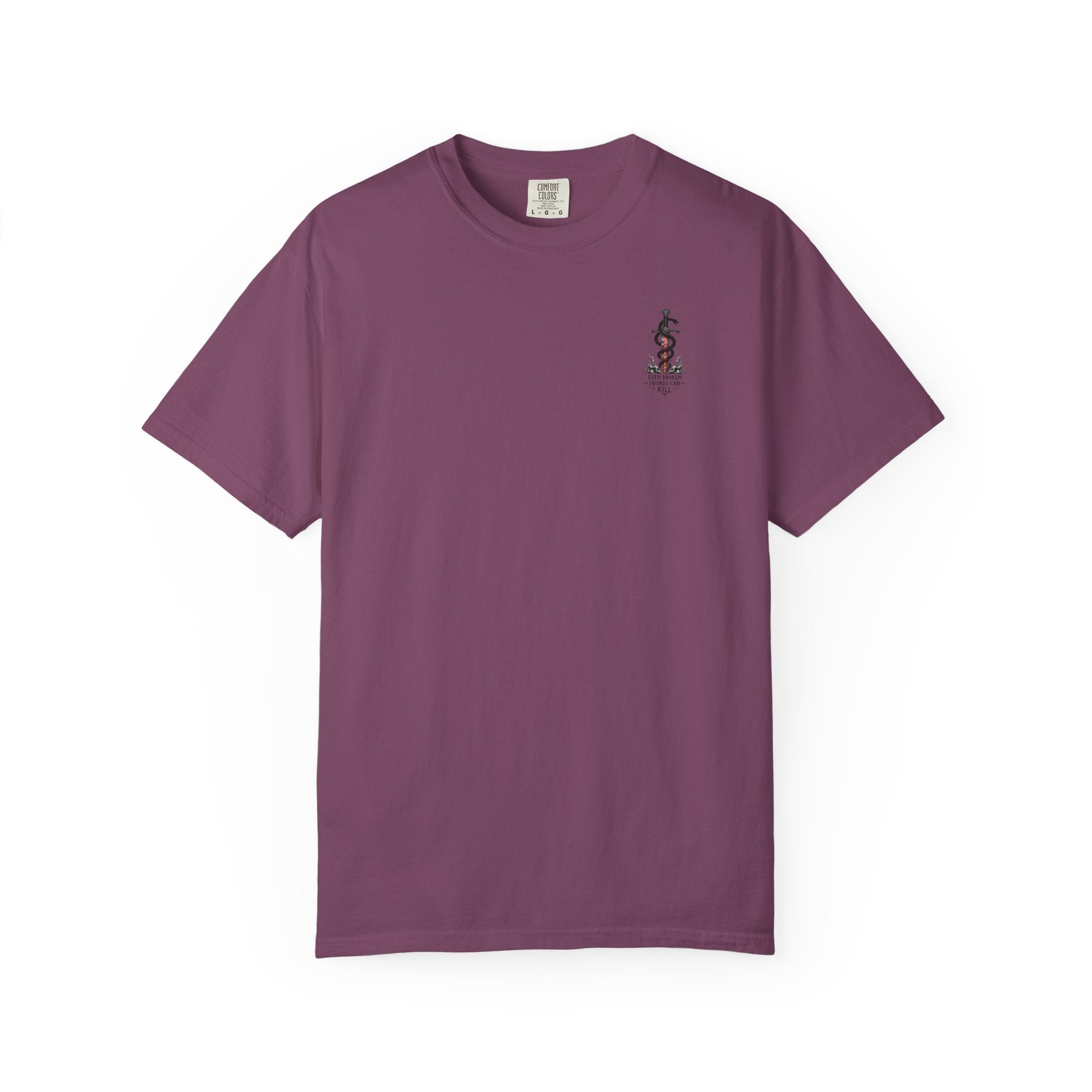 Graphic T-Shirt — 'Even Broken Swords Can Kill' Snake & Sword Back Print