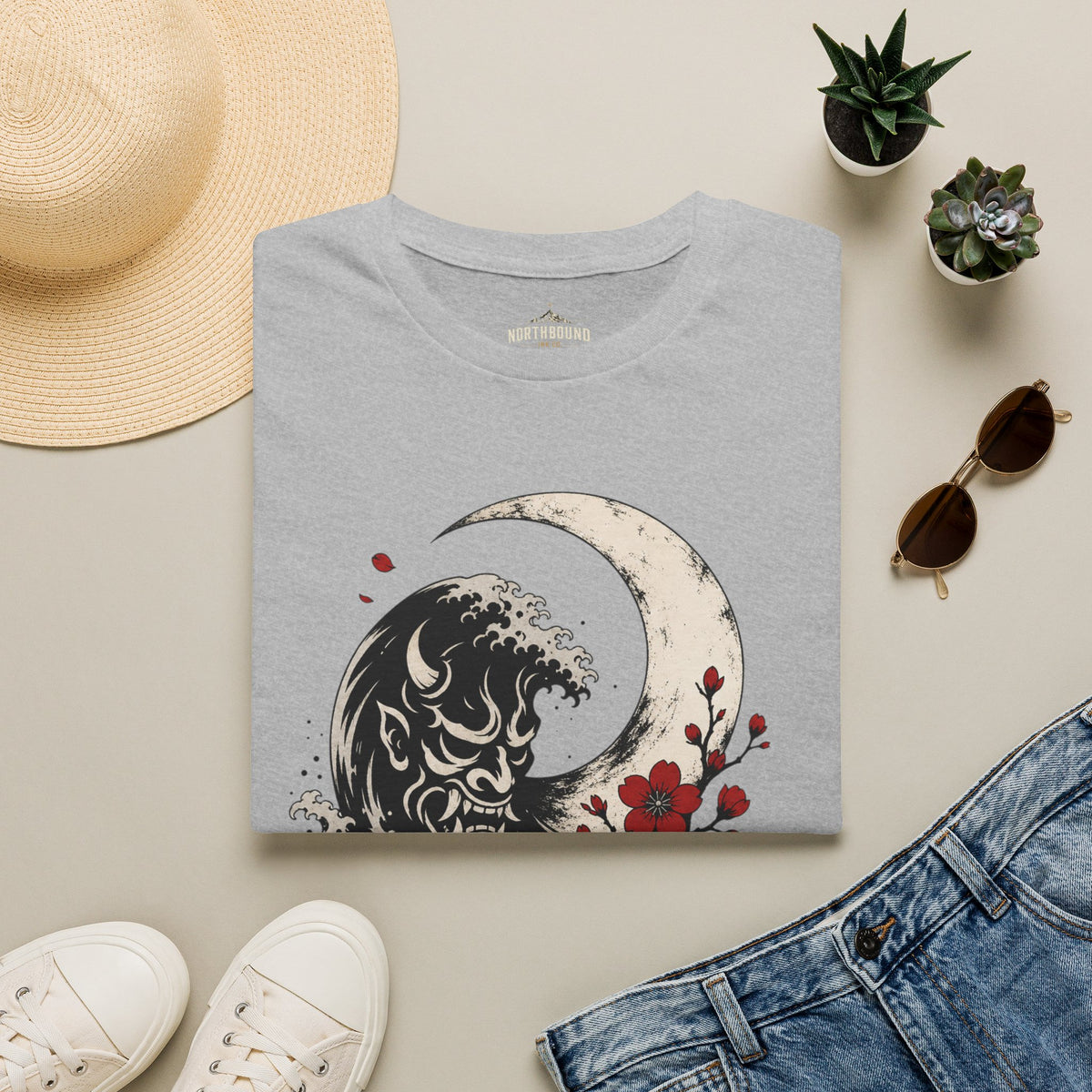 Moon & Wave Graphic T-Shirt — "The Moon Does Not Fight The Night"