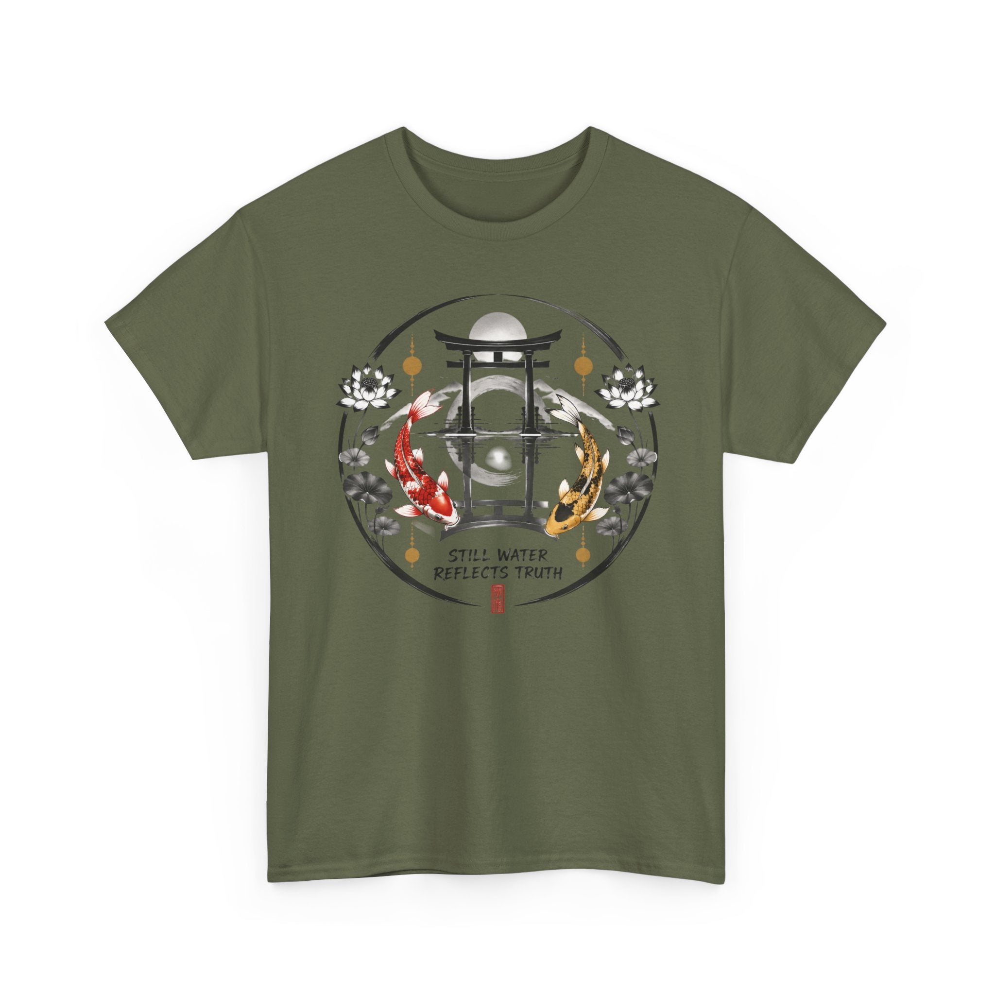 Koi Pond Tee — 'Still Water Reflects Truth' Japanese Torii Graphic T-Shirt