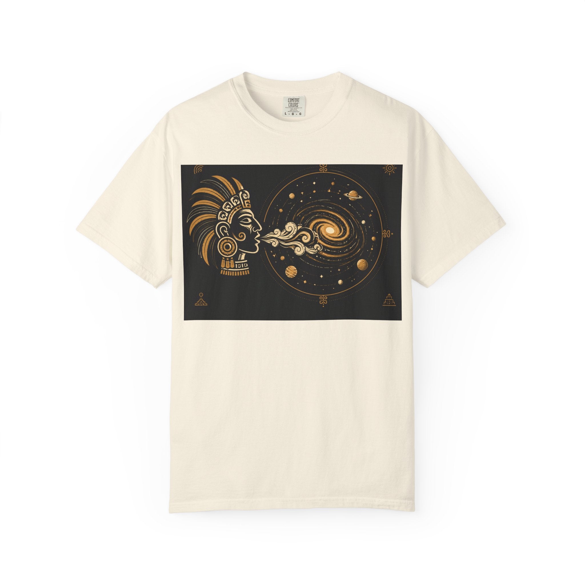 Cosmic Aztec Breath T-Shirt — Golden Galaxy Illustration