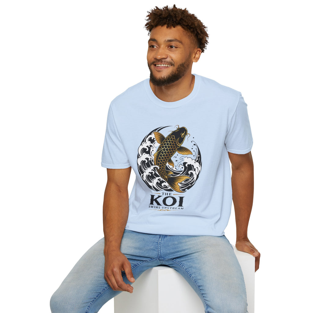 Koi Fish T-Shirt — Black & Gold Japanese Wave Graphic