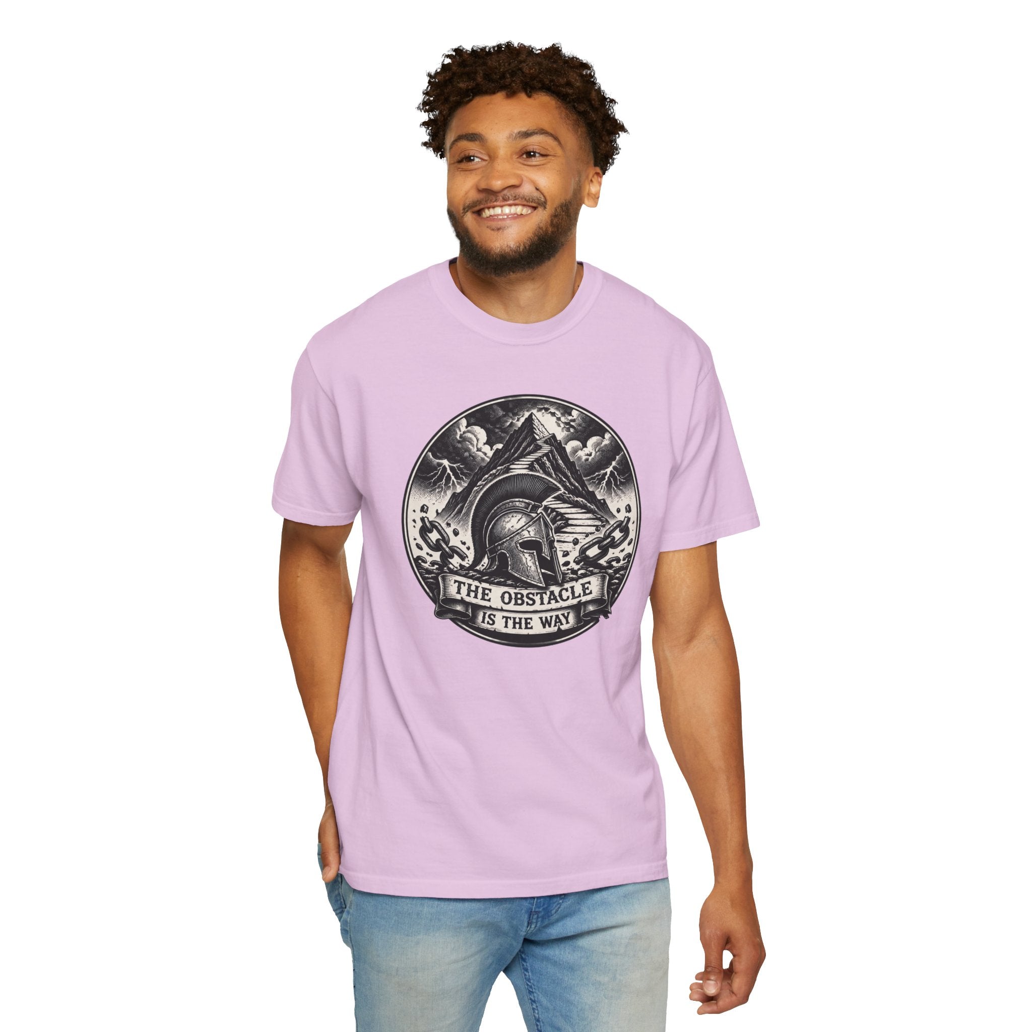 Spartan Helmet T‑Shirt — "The Obstacle Is The Way" Motivational Tee