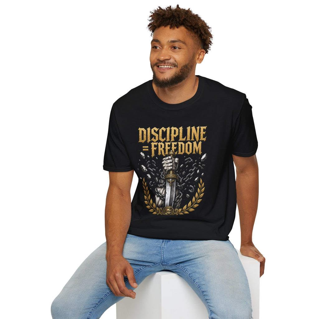 Discipline = Freedom T-Shirt — Motivational Sword & Fist Design