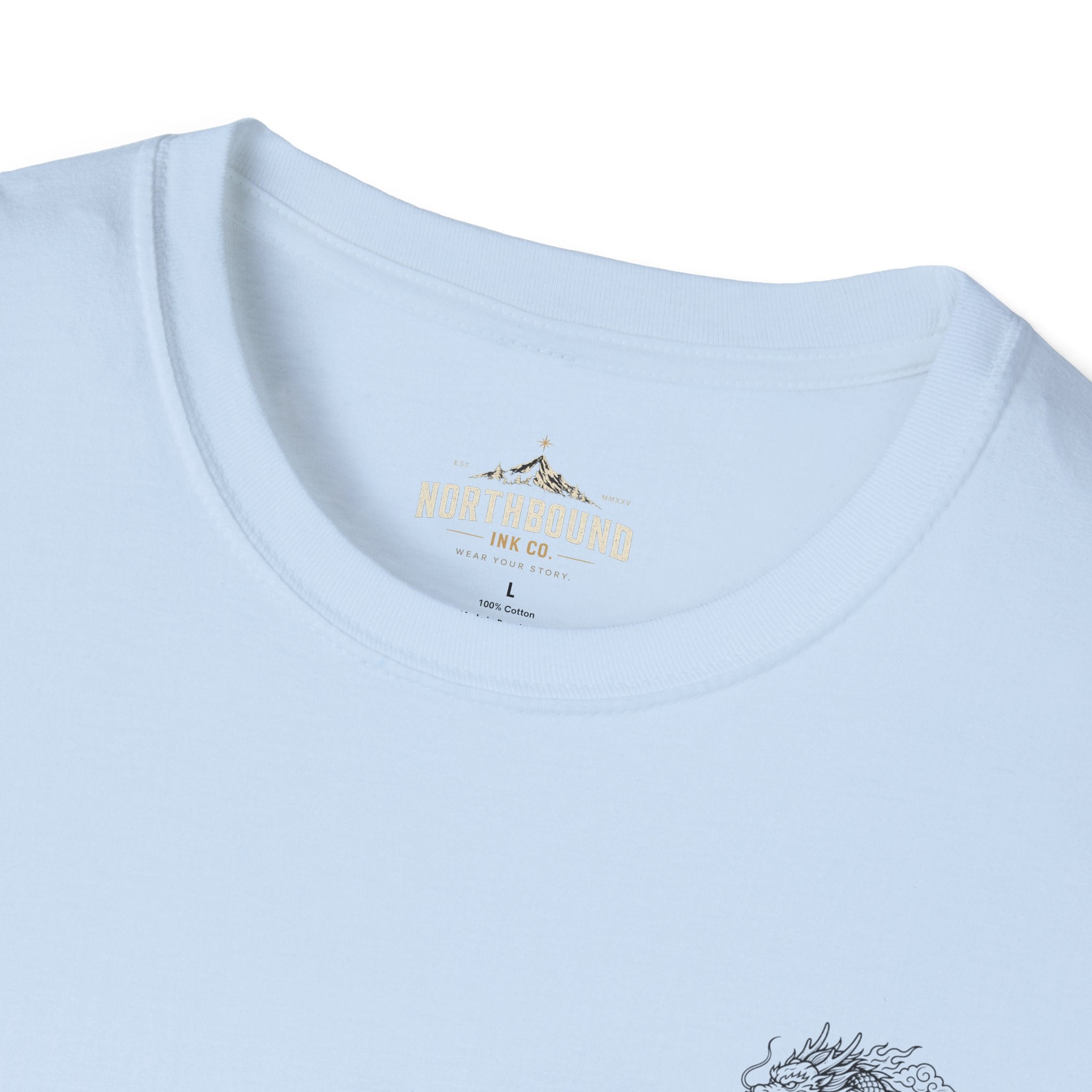 Dragon Crest Pocket T-Shirt — Small Intricate Dragon Chest Graphic