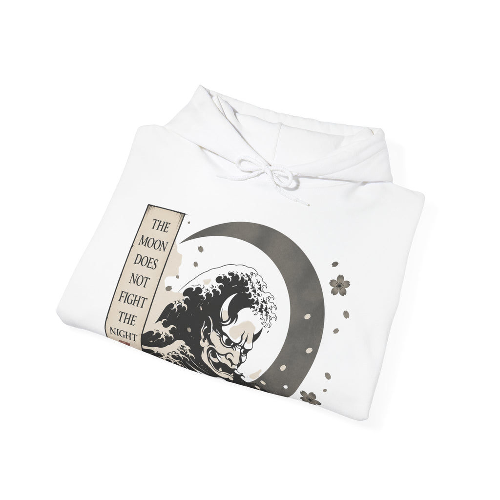 Moon Wave Hoodie — "The Moon Does Not Fright the Night" Graphic Pullover