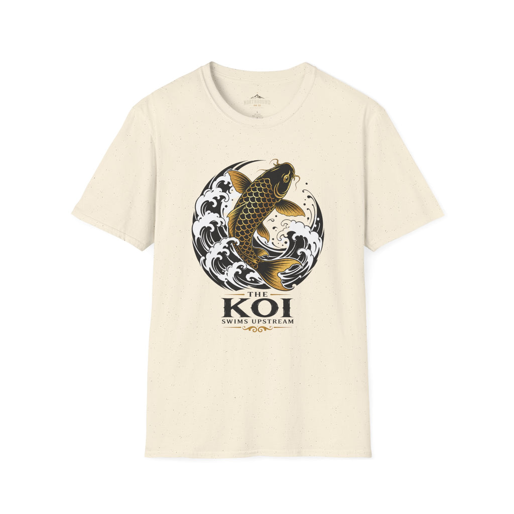 Koi Fish T-Shirt — Black & Gold Japanese Wave Graphic