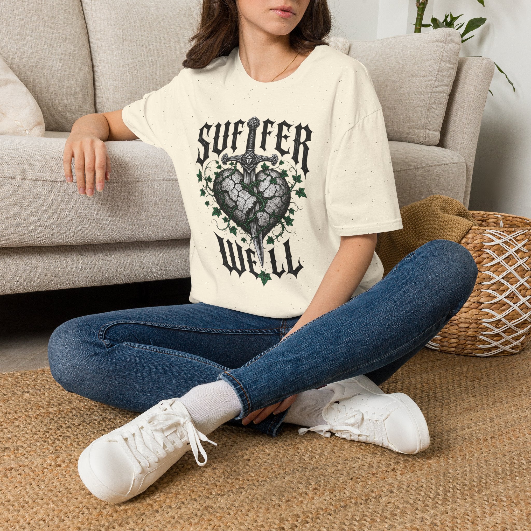 Suffer Well T-Shirt — Gothic Heart Sword Graphic Tee