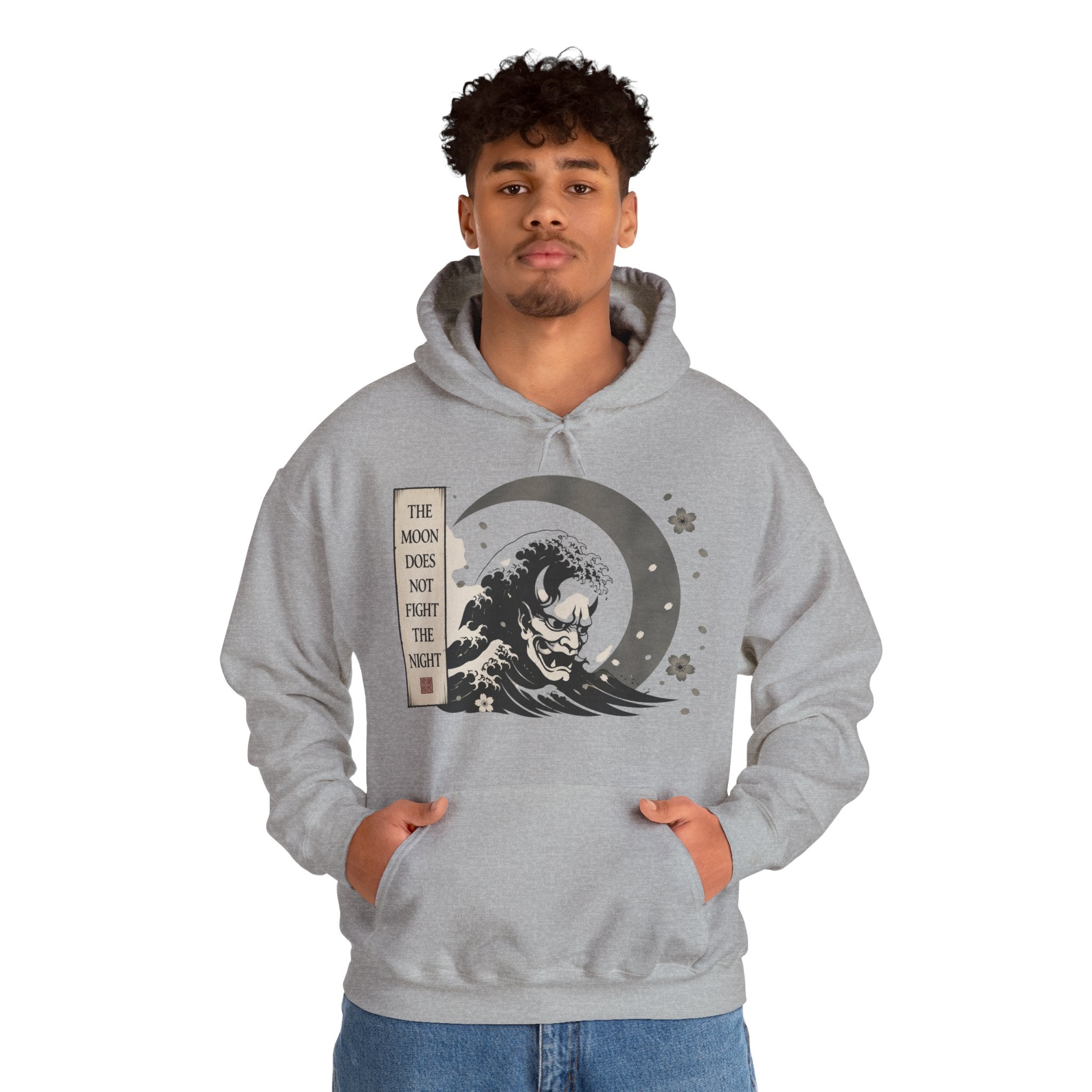 Moon Wave Hoodie — "The Moon Does Not Fright the Night" Graphic Pullover