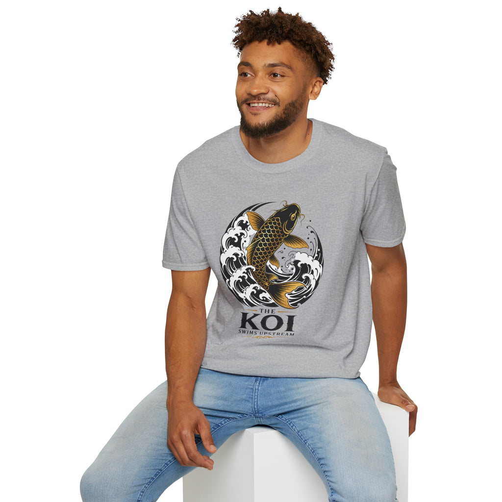 Koi Fish T-Shirt — Black & Gold Japanese Wave Graphic