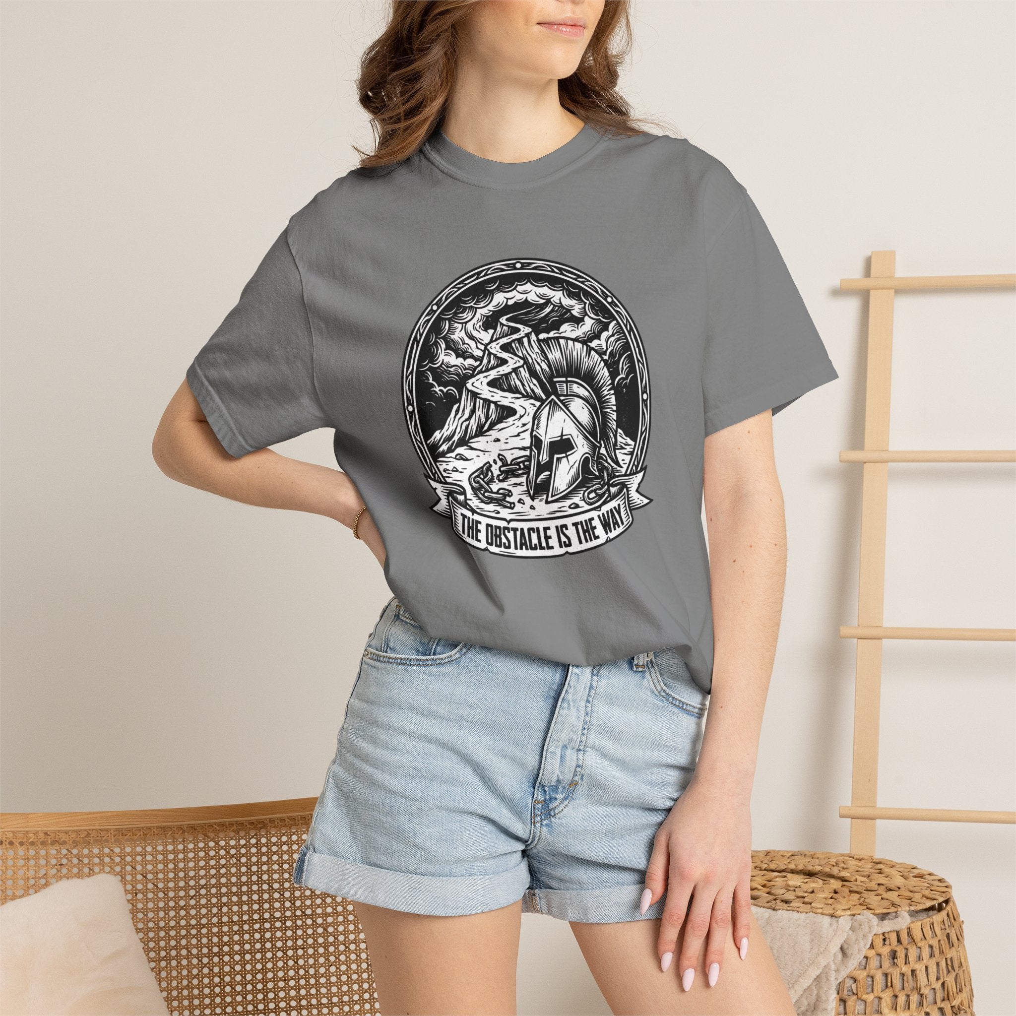 T-Shirt — 'The Obstacle Is The Way' Spartan Helmet Graphic Tee