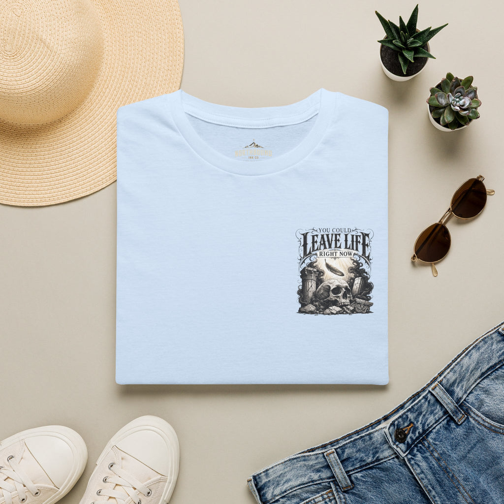 Skull & Mountains T-Shirt — "Leave Life" Adventure Graphic Tee