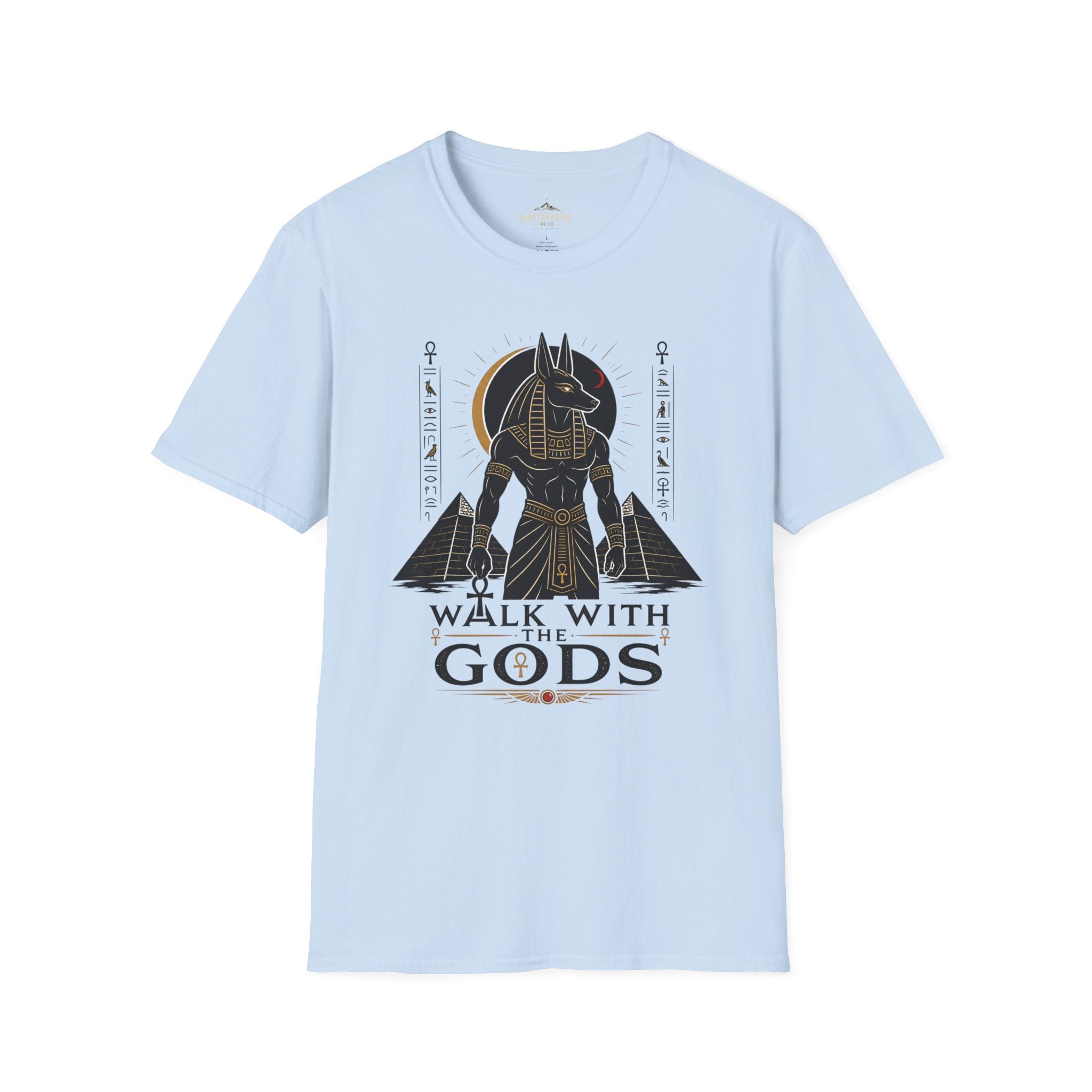 Anubis 'Walk With Gods' T-Shirt — Egyptian Mythology Graphic Tee