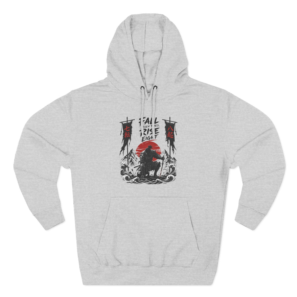 Samurai Sunset Hoodie — "Fall Rise Fight" Graphic Fleece Hoodie