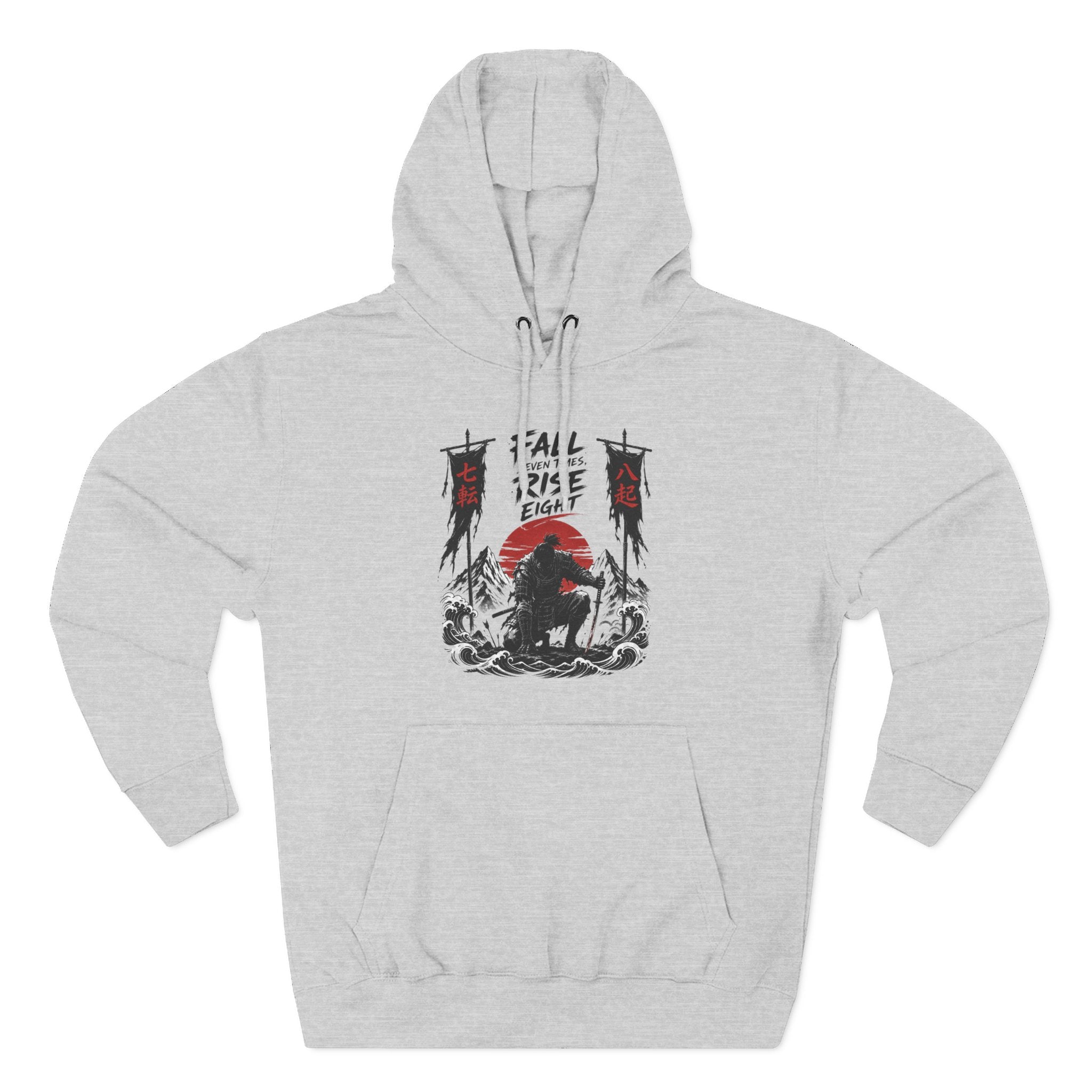 Samurai Sunset Hoodie — "Fall Rise Fight" Graphic Fleece Hoodie