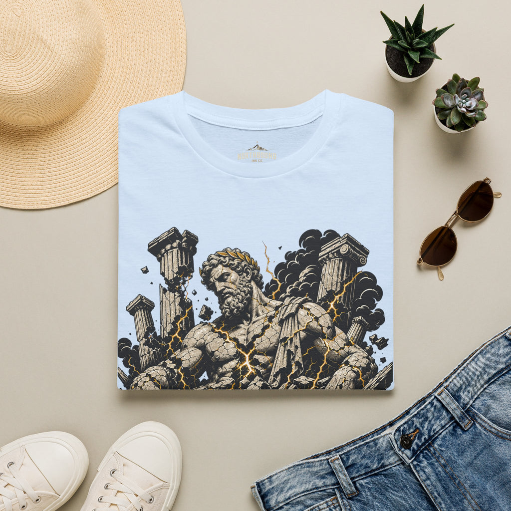 Graphic Tee — "Even Gods Fall" Statue Collapse T-Shirt