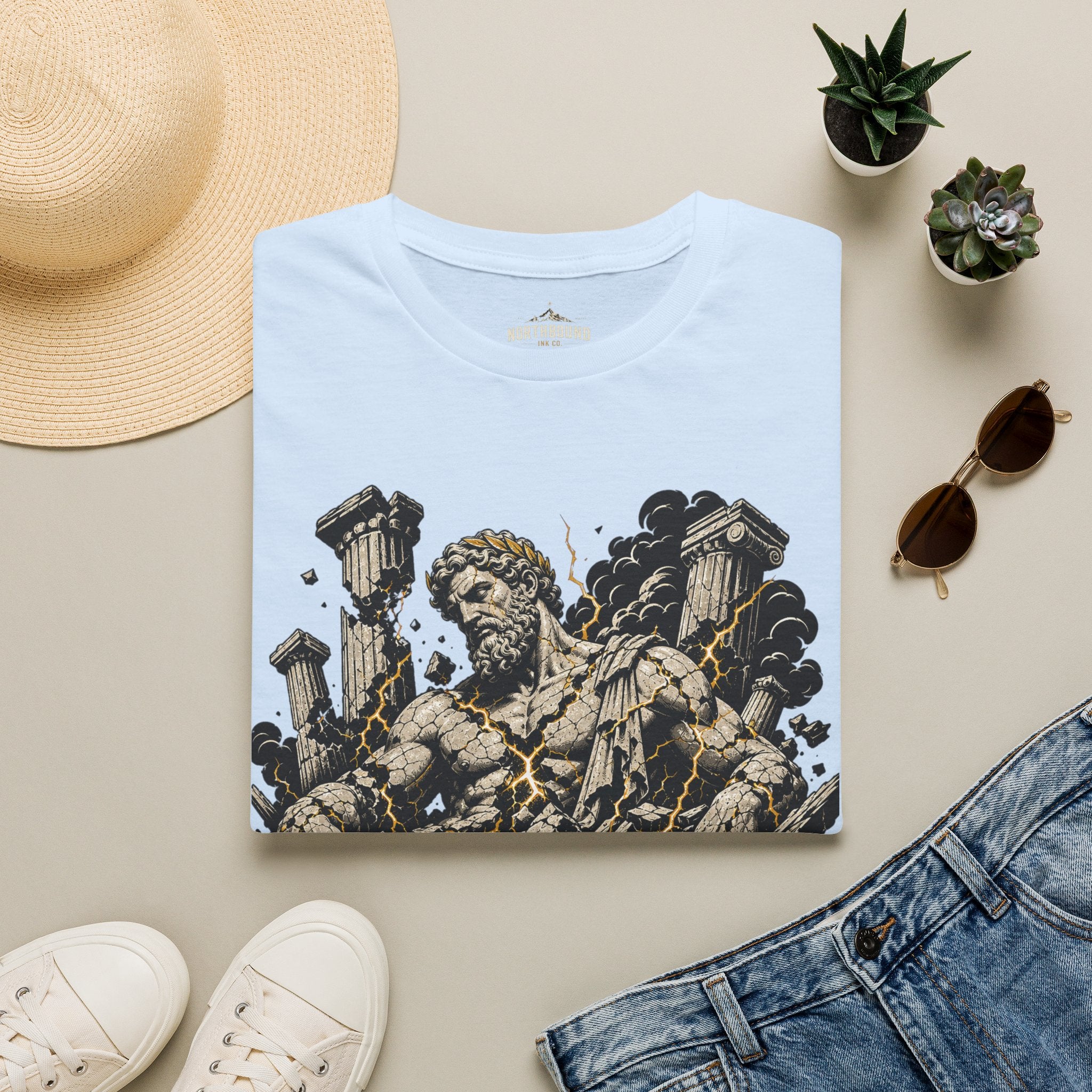 Graphic Tee — "Even Gods Fall" Statue Collapse T-Shirt