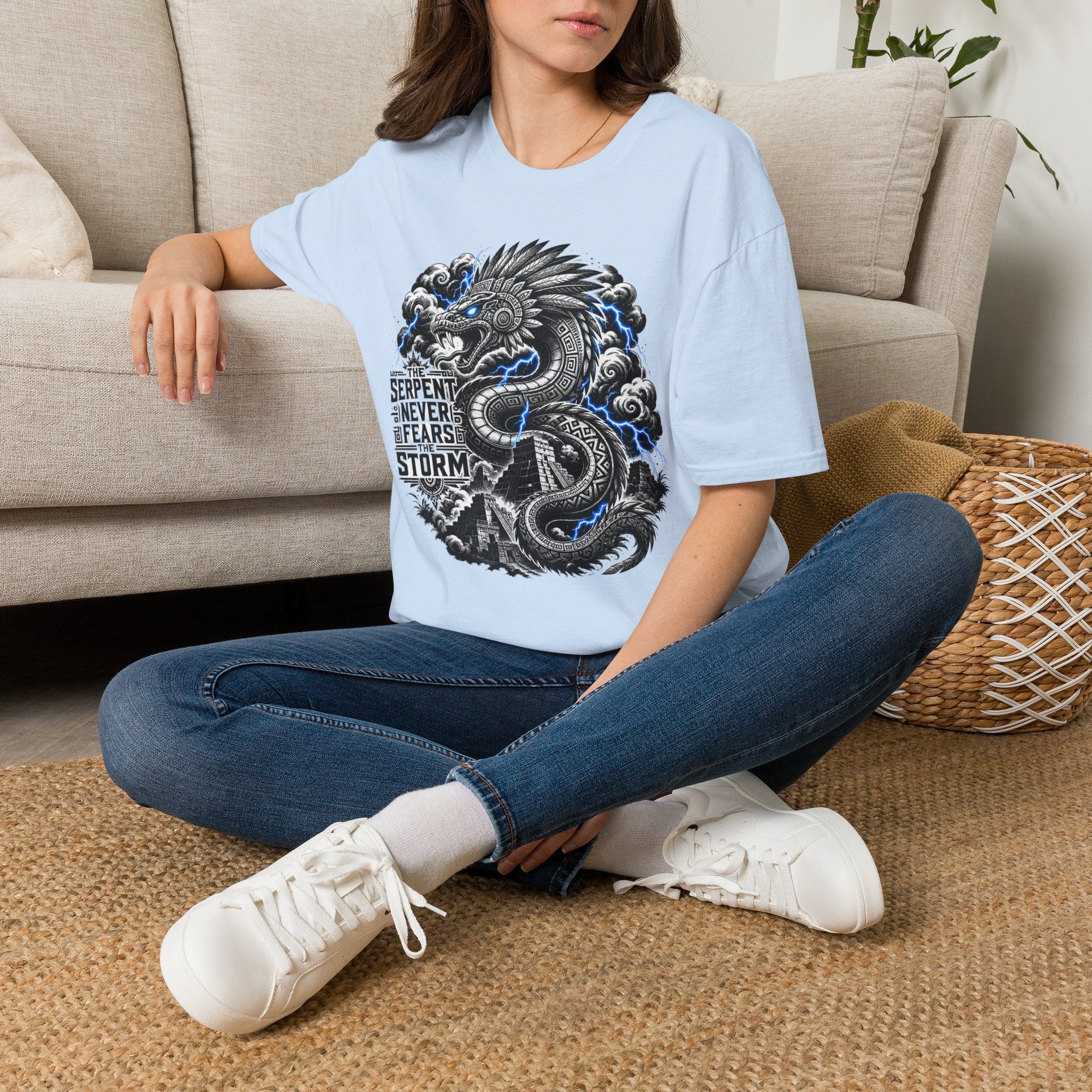 Aztec Serpent T-Shirt — “The Serpent Never Fears the Storm” Graphic Tee