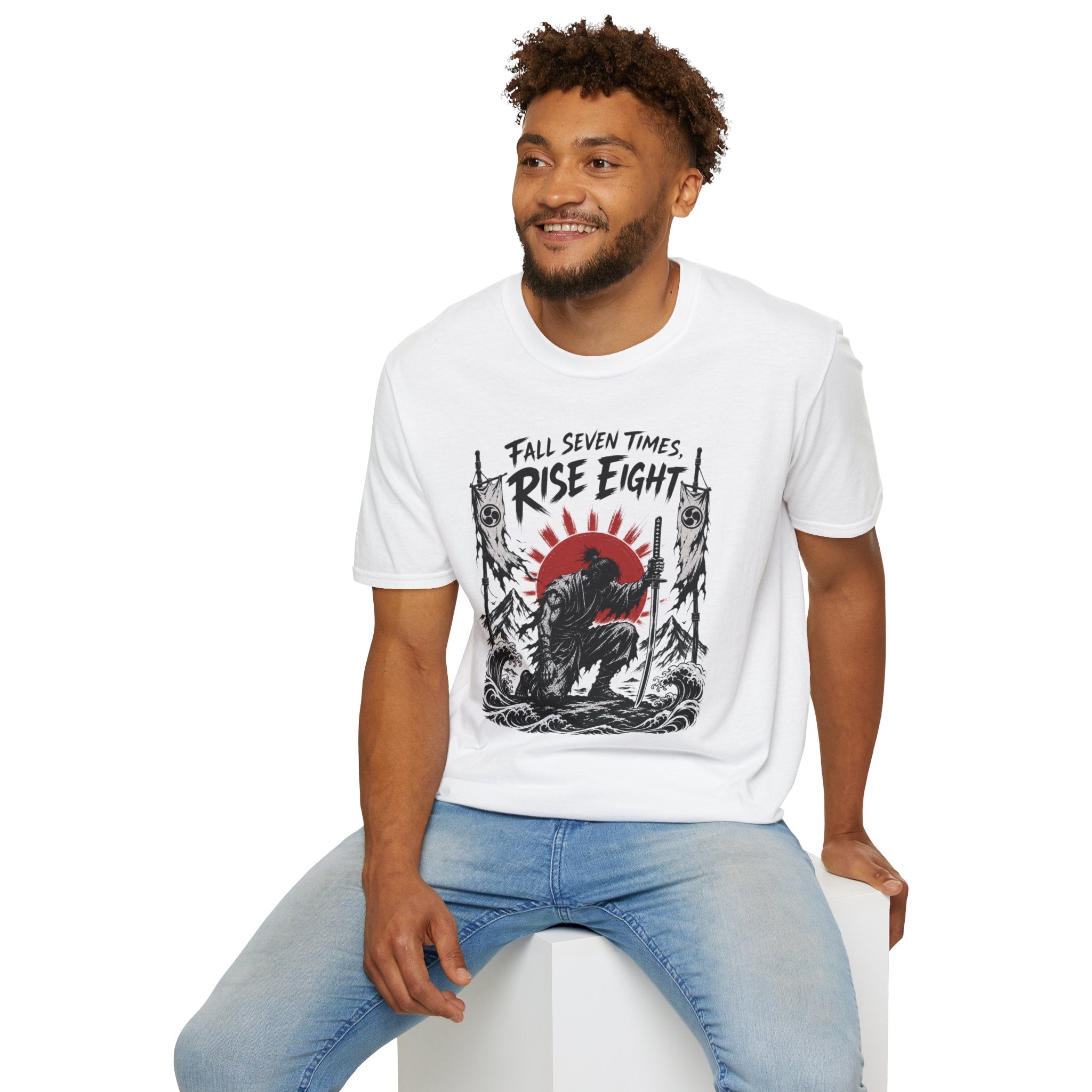 Rise Eight T-Shirt — Fall Seven Times Inspirational Samurai Graphic Tee