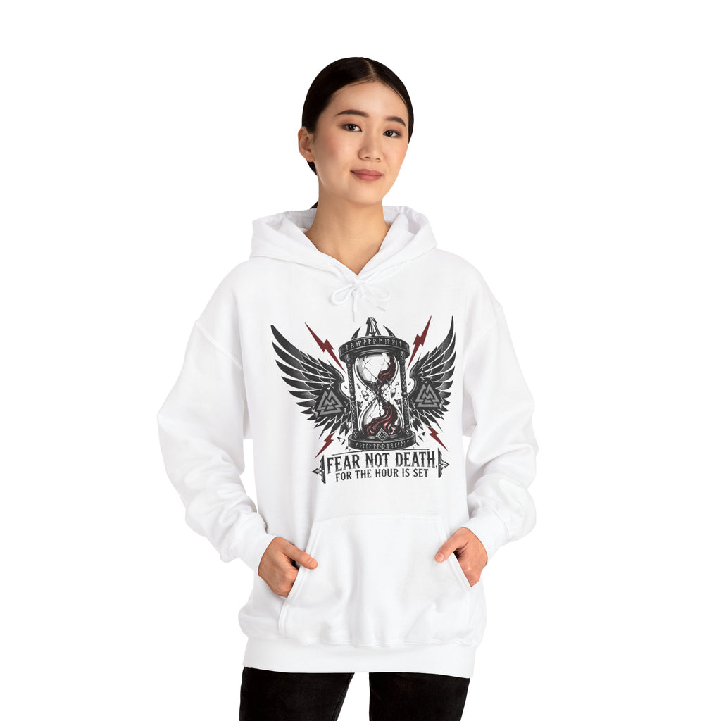 Fear Not Death Hourglass Wings Hoodie — Gothic Inspirational Pullover