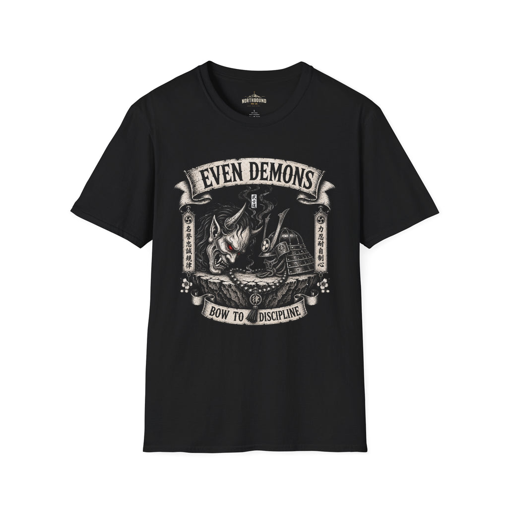 Even Demons T-Shirt — Gothic Samurai Cat Graphic Tee