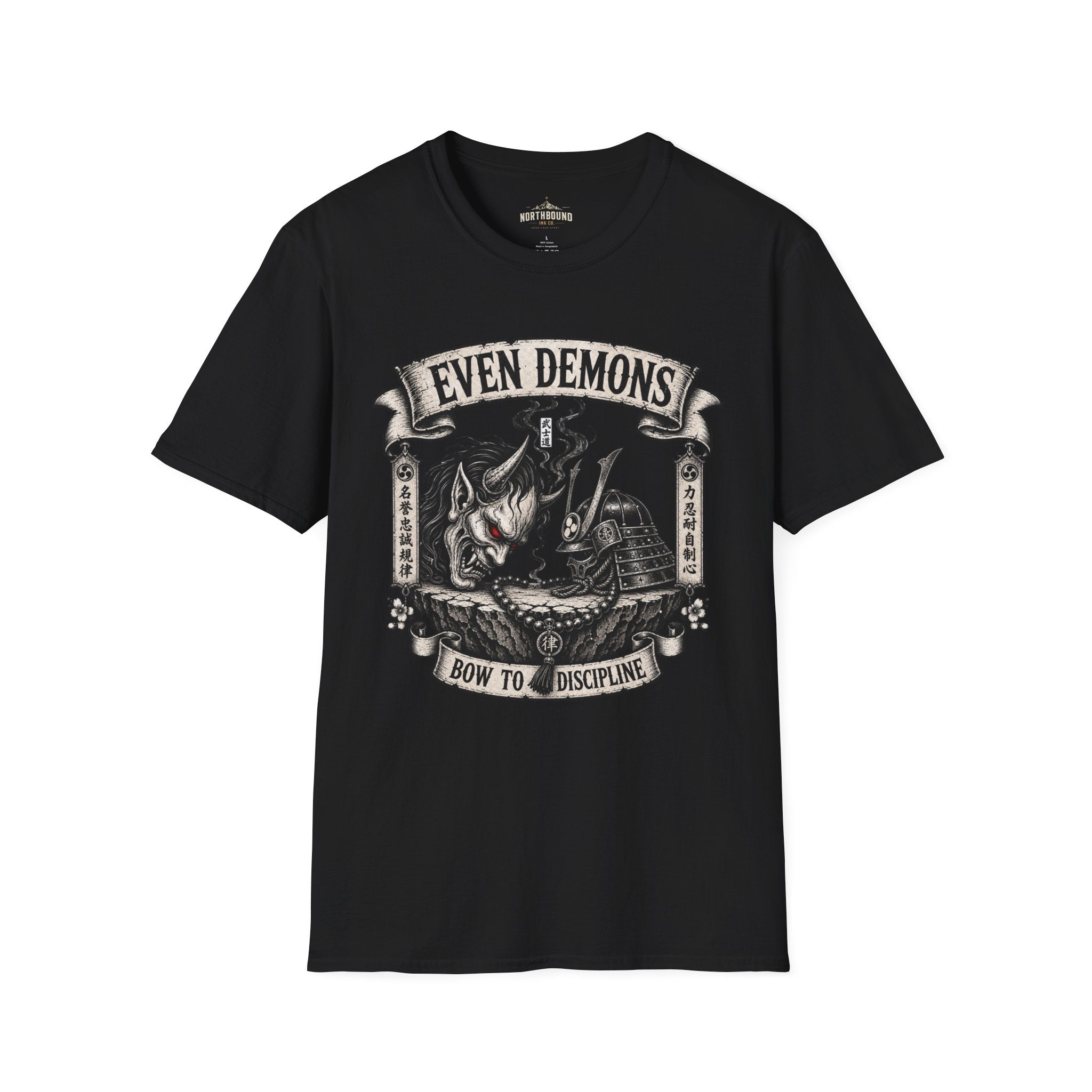 Even Demons T-Shirt — Gothic Samurai Cat Graphic Tee