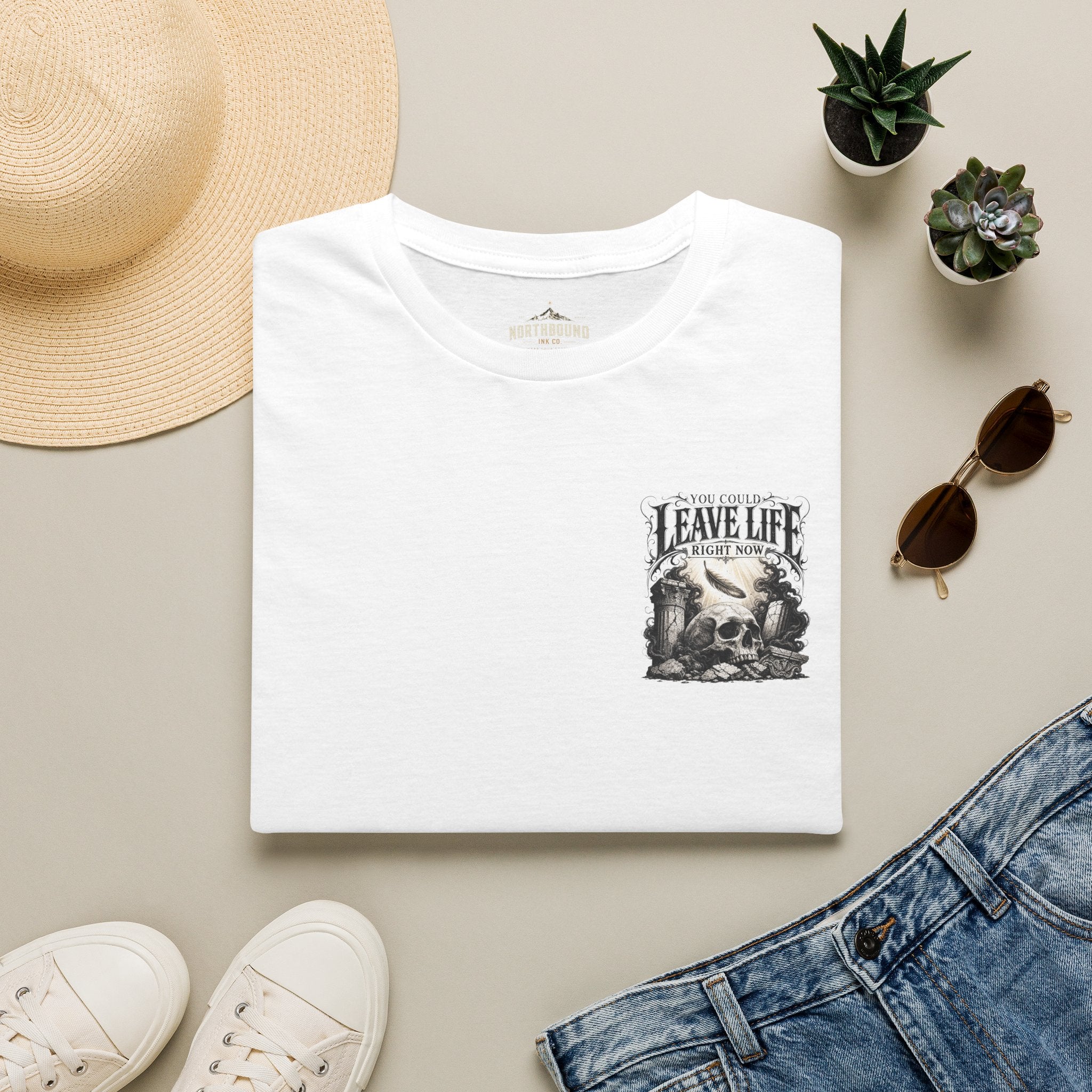 Skull & Mountains T-Shirt — "Leave Life" Adventure Graphic Tee