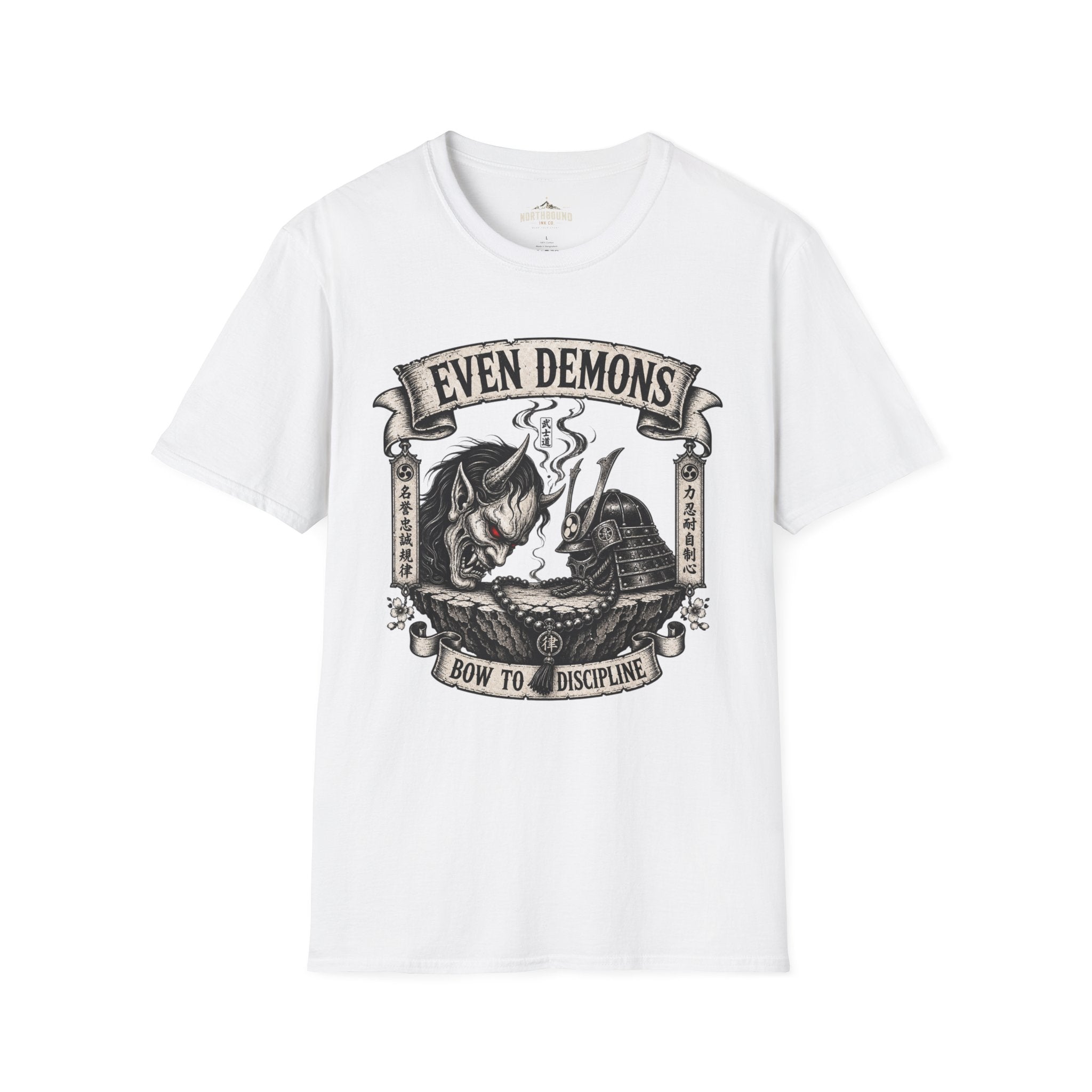 Even Demons T-Shirt — Gothic Samurai Cat Graphic Tee