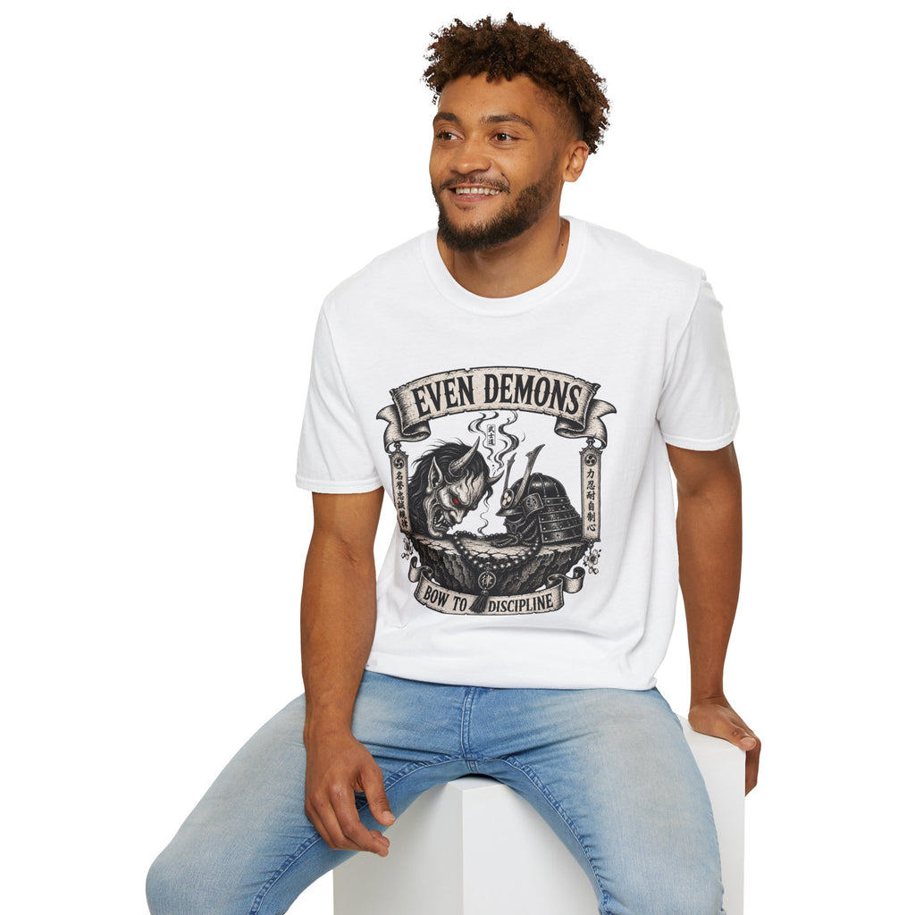 Even Demons T-Shirt — Gothic Samurai Cat Graphic Tee