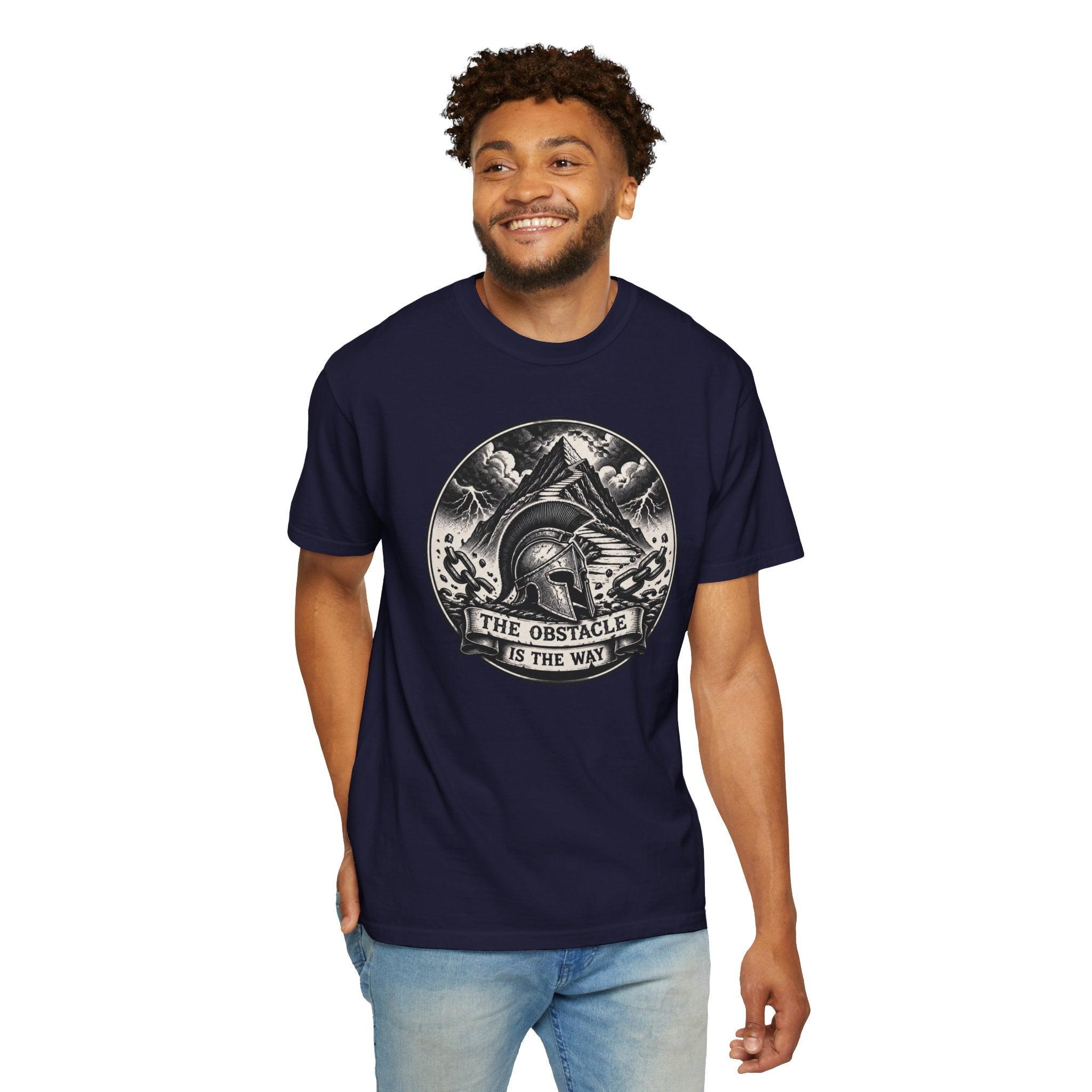 Spartan Helmet T‑Shirt — "The Obstacle Is The Way" Motivational Tee