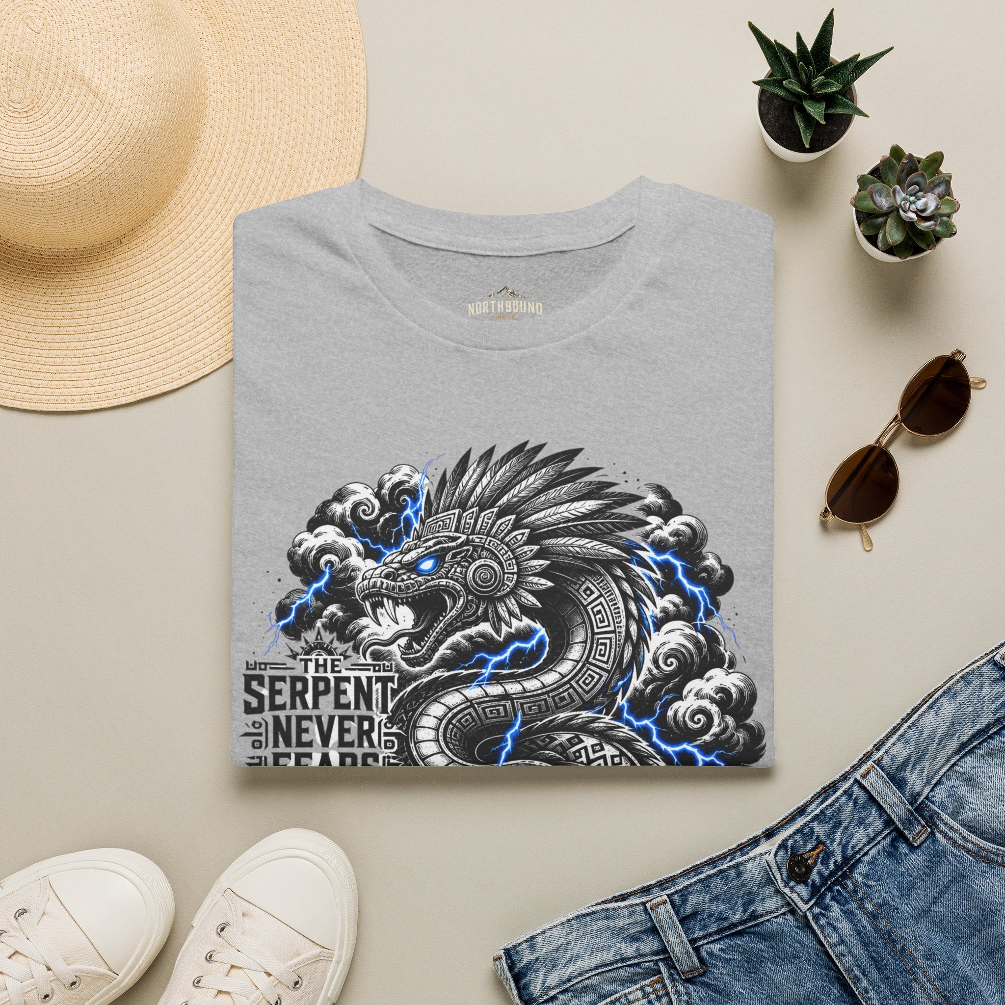 Aztec Serpent T-Shirt — “The Serpent Never Fears the Storm” Graphic Tee
