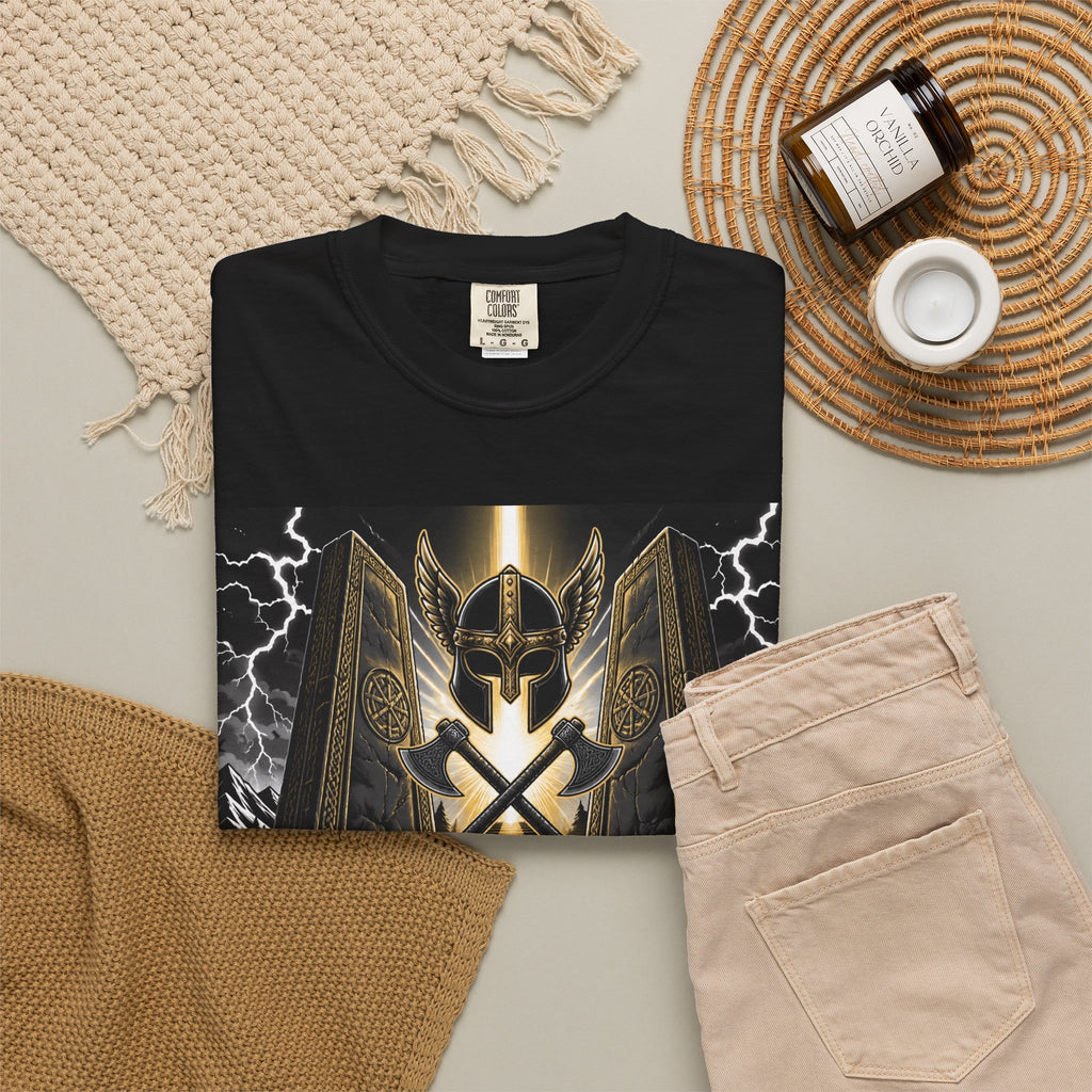 Valhalla Shield T-Shirt — Viking Warrior Norse Mythology Tee