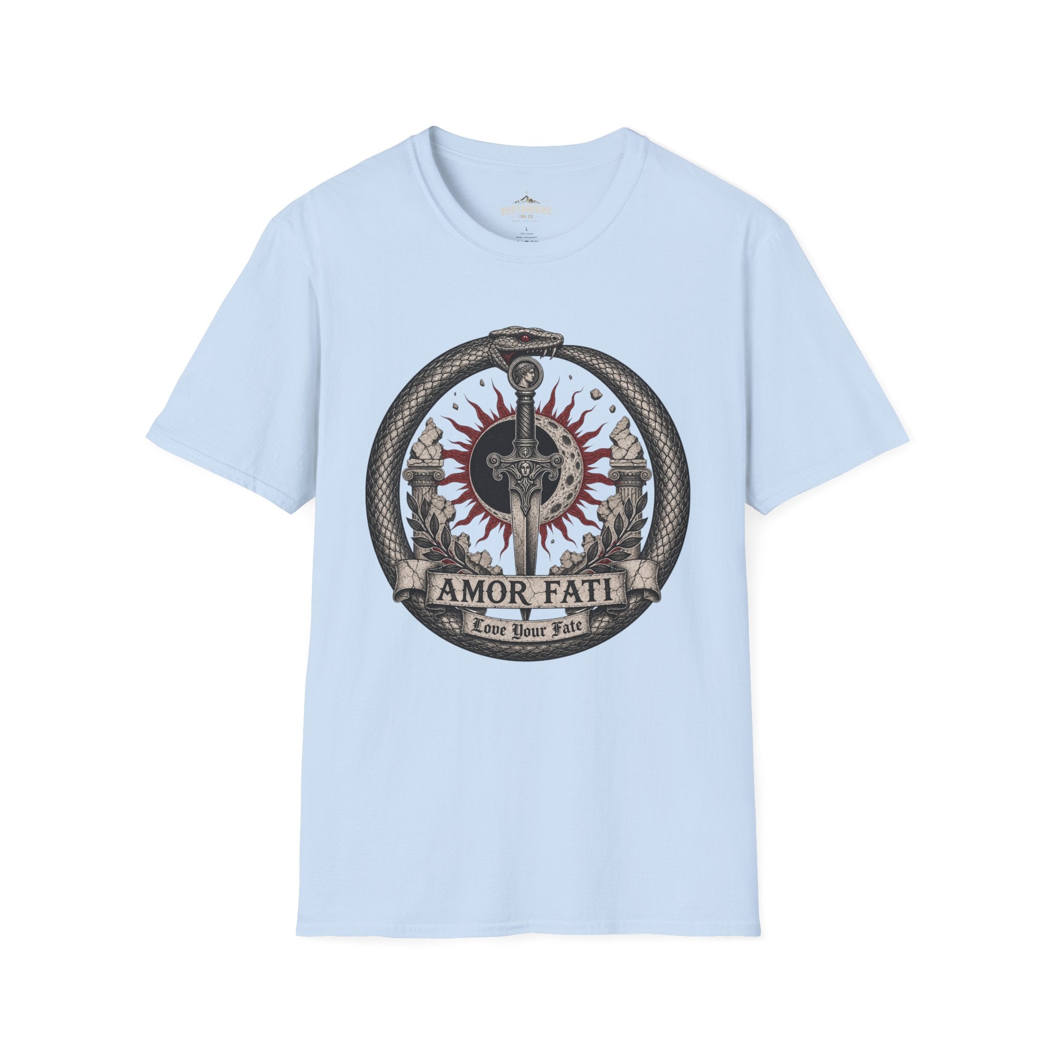Amor Fati Sword T-Shirt — Sun & Ouroboros Graphic Tee