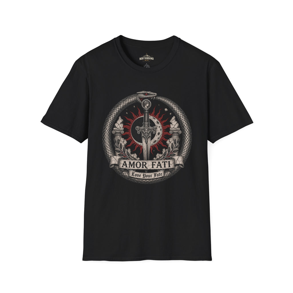 Amor Fati Sword T-Shirt — Sun & Ouroboros Graphic Tee