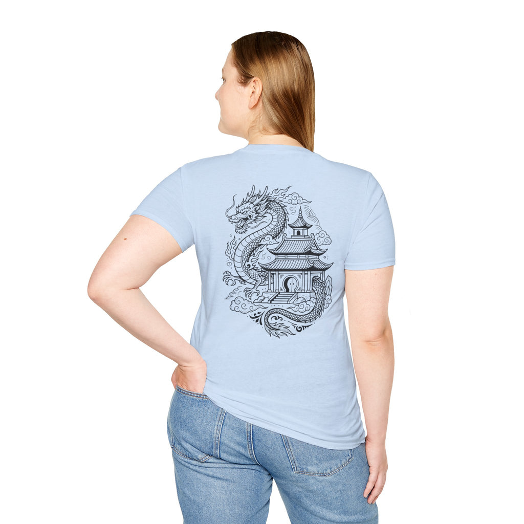 Dragon Crest Pocket T-Shirt — Small Intricate Dragon Chest Graphic