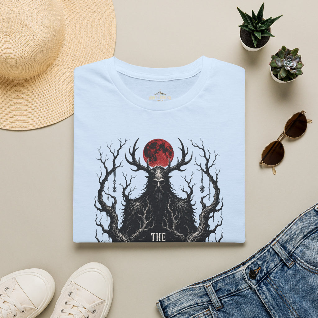 Forest Watcher T-Shirt — 'The Forest Watches' Red Moon Deer Spirit Tee