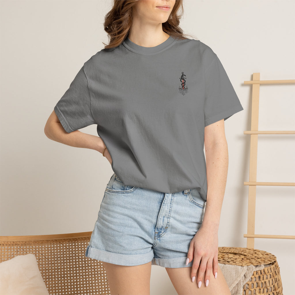 Graphic T-Shirt — 'Even Broken Swords Can Kill' Snake & Sword Back Print