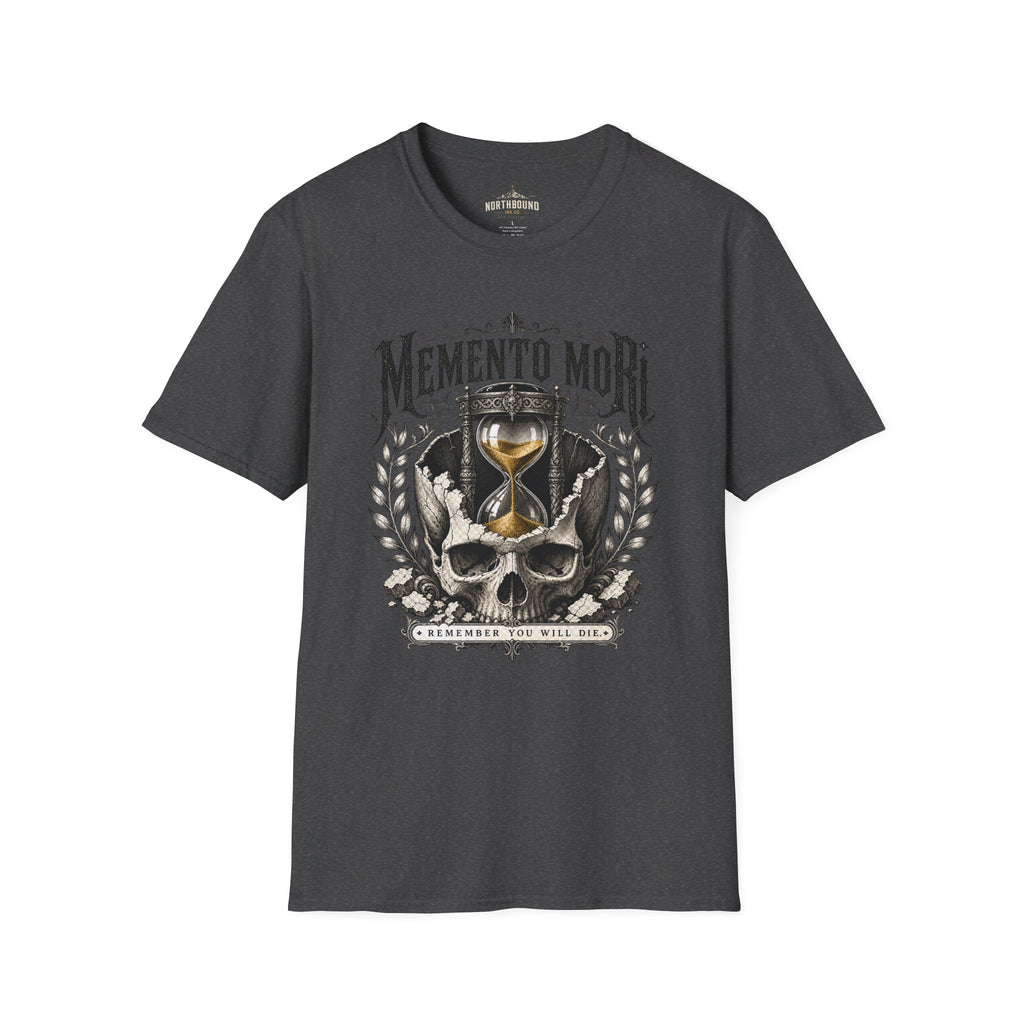 Memento Mori T-Shirt — Vintage Hourglass & Skull Death Awareness Tee