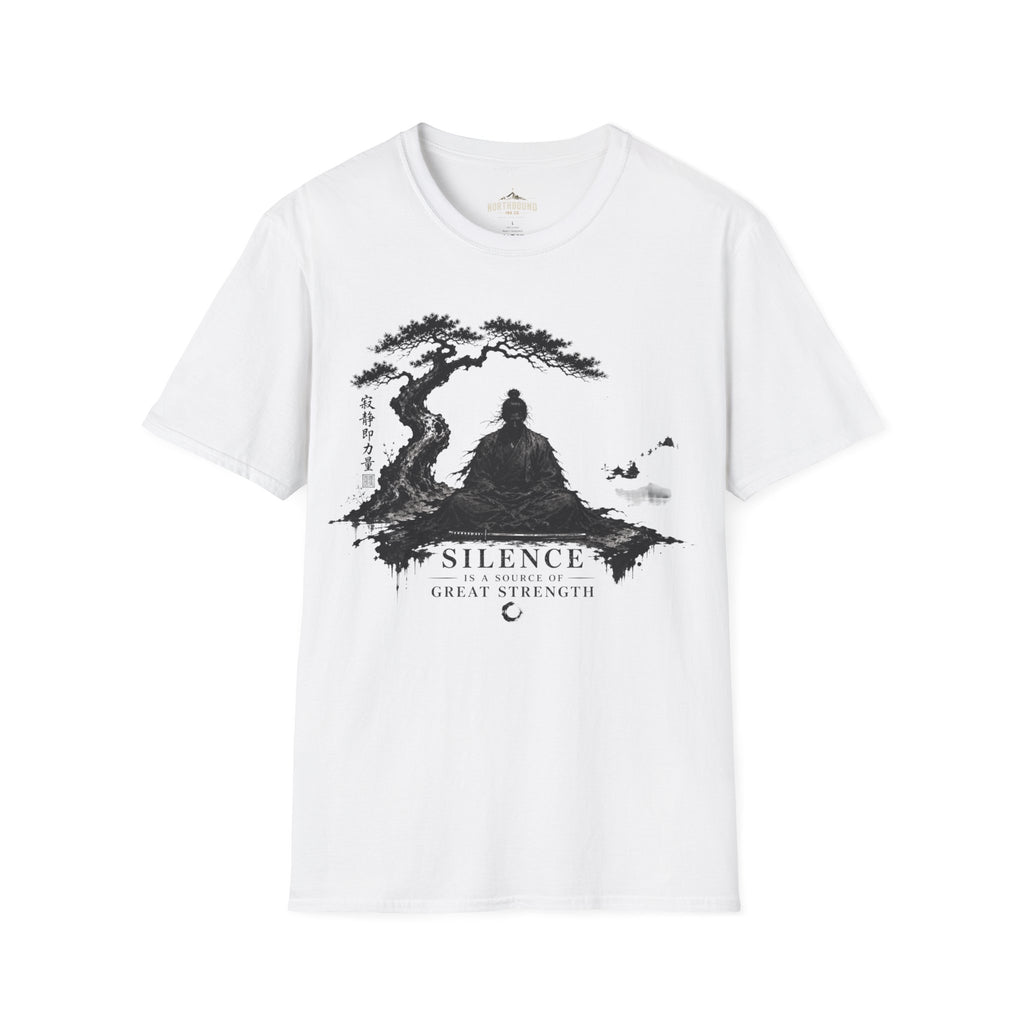 Meditation Zen T-Shirt — 'Silence Is Great Strength' Minimal Bonsai Buddha Tee