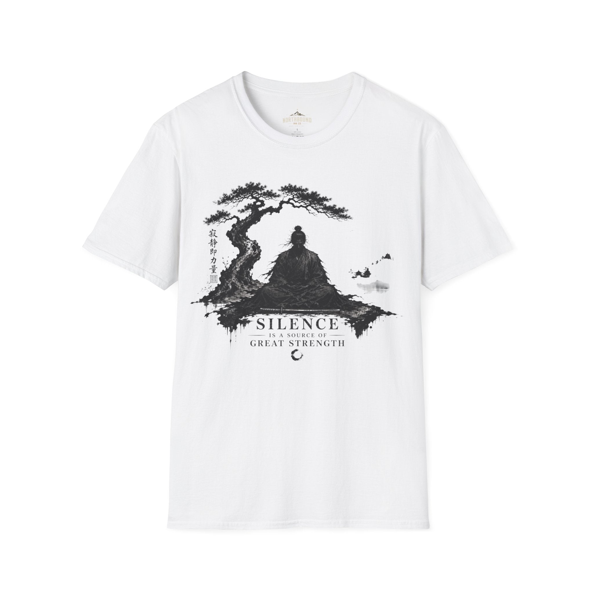 Meditation Zen T-Shirt — 'Silence Is Great Strength' Minimal Bonsai Buddha Tee