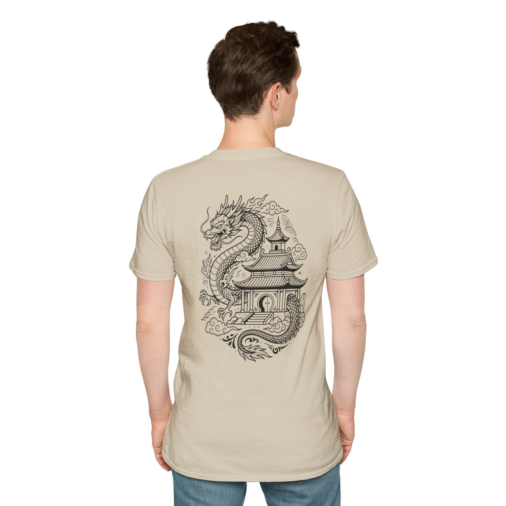 Dragon Crest Pocket T-Shirt — Small Intricate Dragon Chest Graphic
