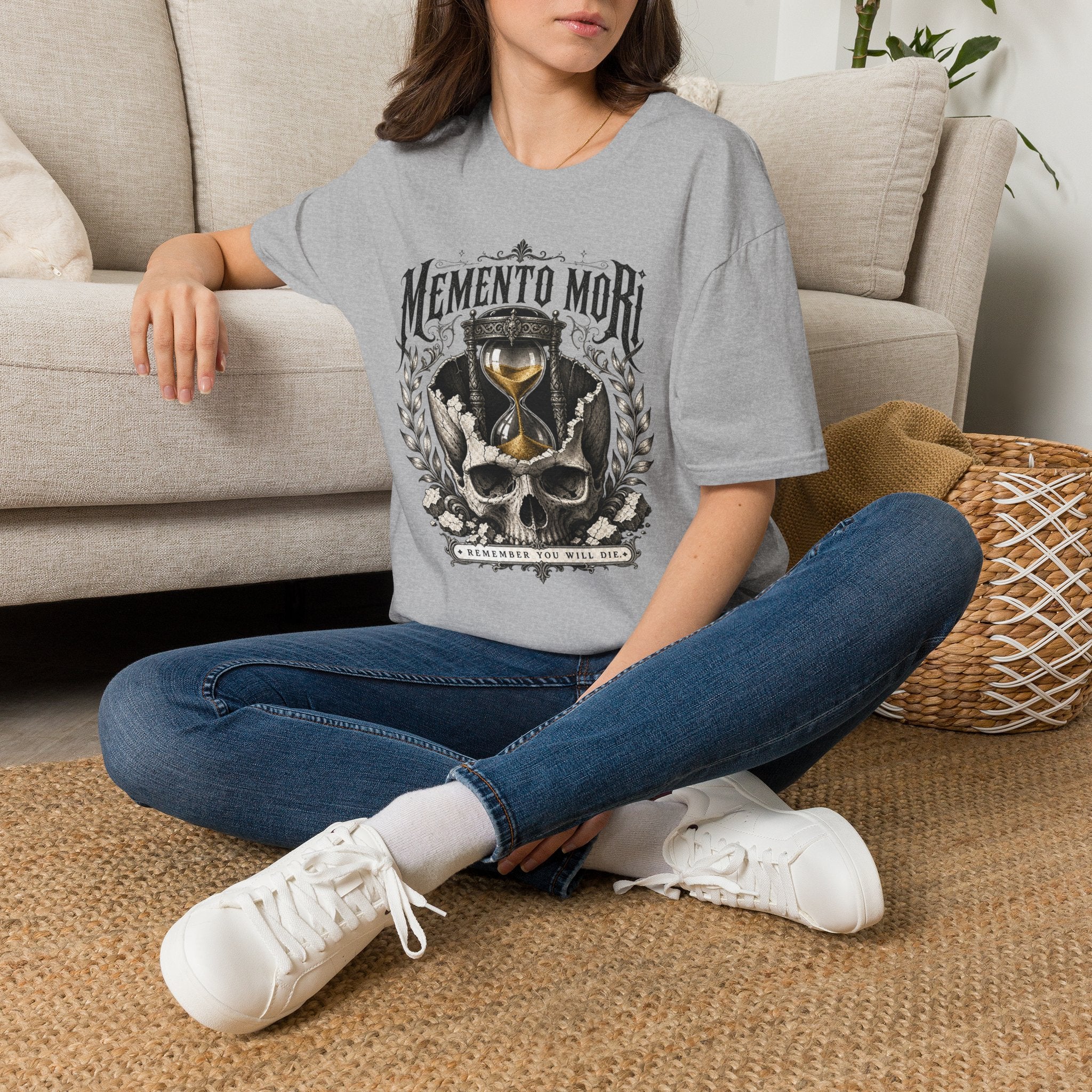 Memento Mori T-Shirt — Vintage Hourglass & Skull Death Awareness Tee