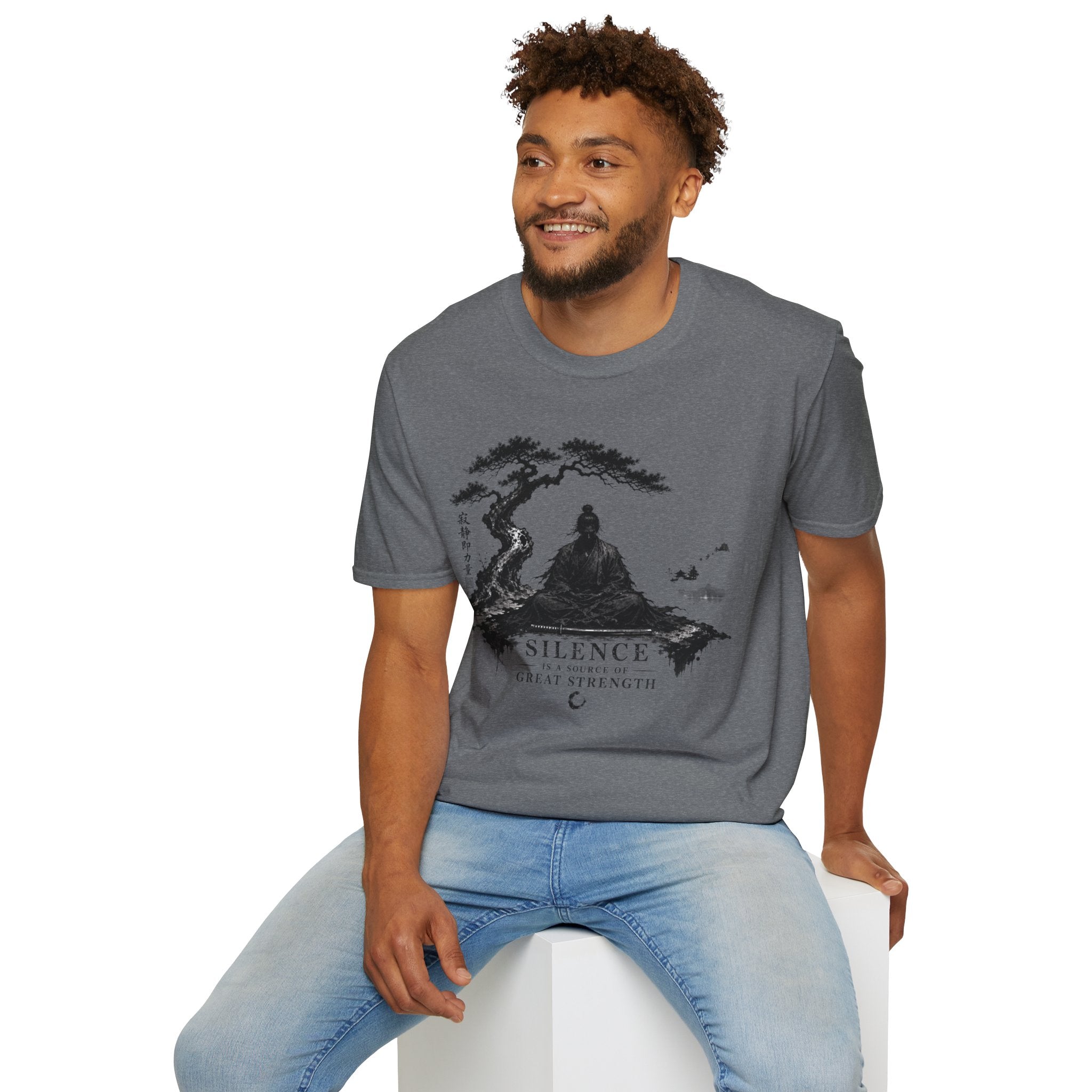 Meditation Zen T-Shirt — 'Silence Is Great Strength' Minimal Bonsai Buddha Tee