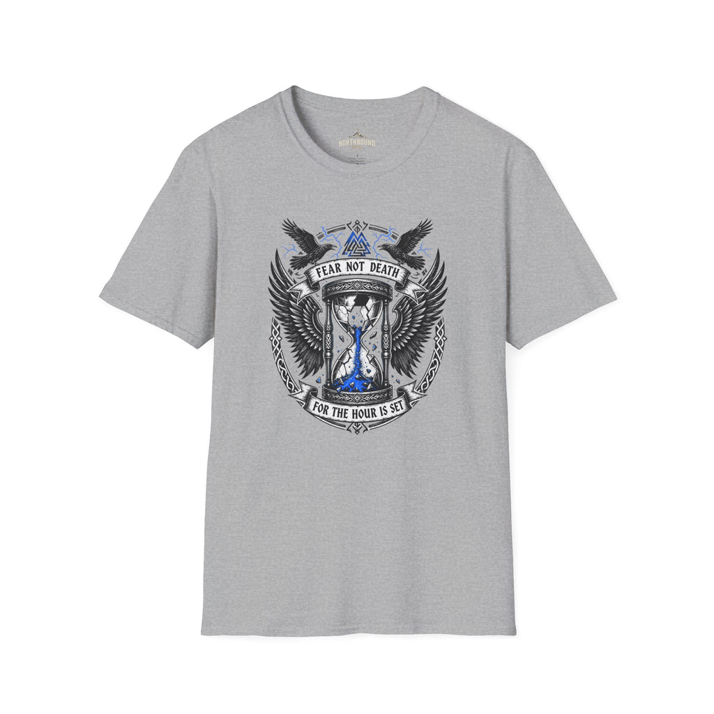 Fear Not Death T‑Shirt — Viking Hourglass Shield Design