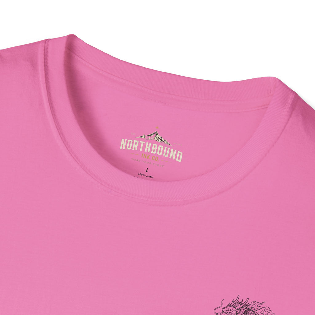 Dragon Crest Pocket T-Shirt — Small Intricate Dragon Chest Graphic