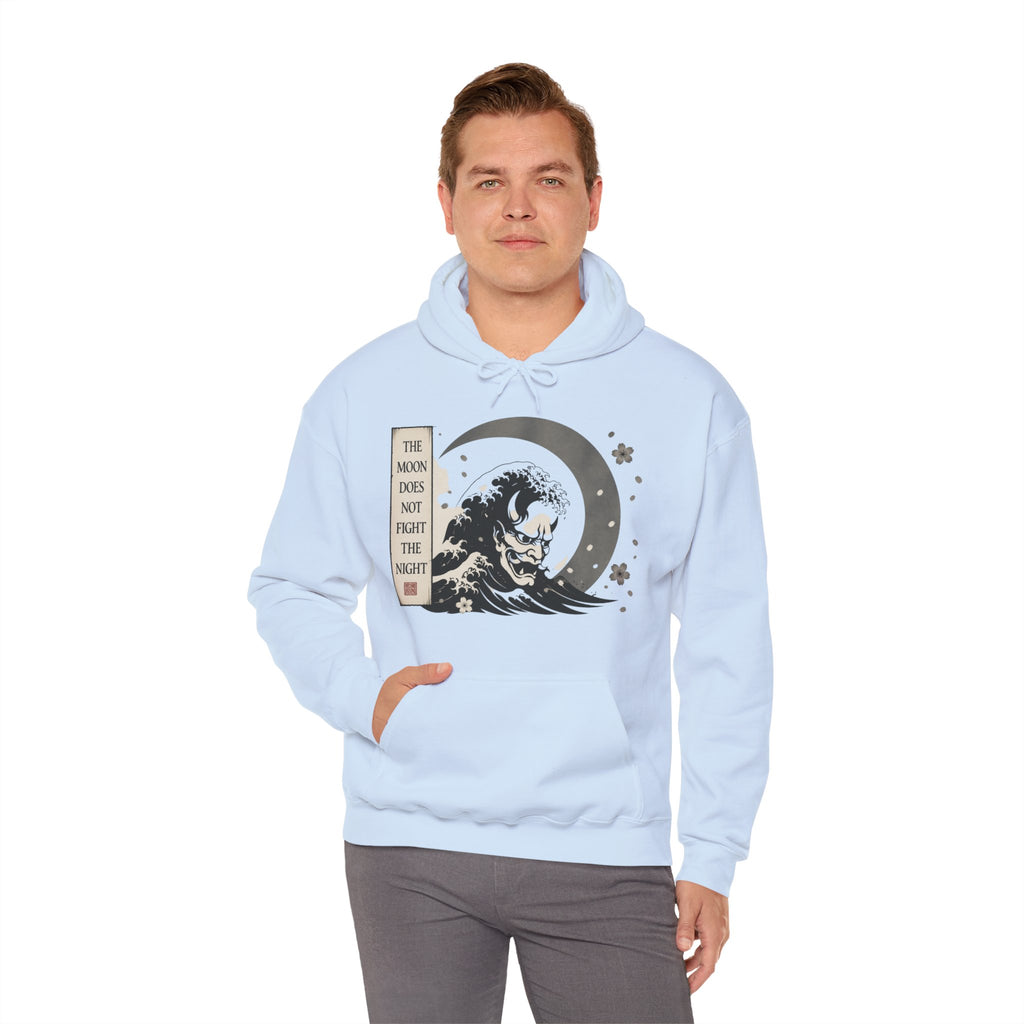 Moon Wave Hoodie — "The Moon Does Not Fright the Night" Graphic Pullover
