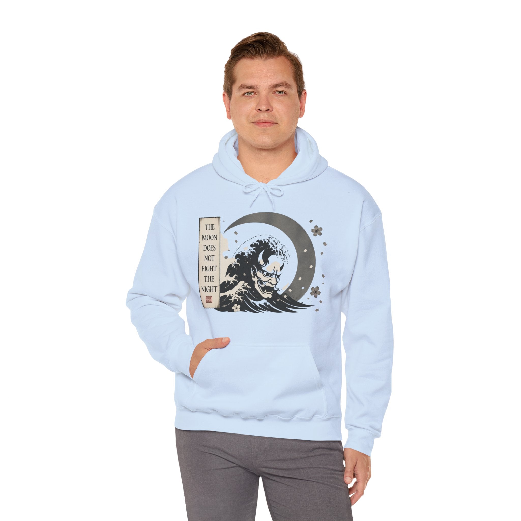 Moon Wave Hoodie — "The Moon Does Not Fright the Night" Graphic Pullover