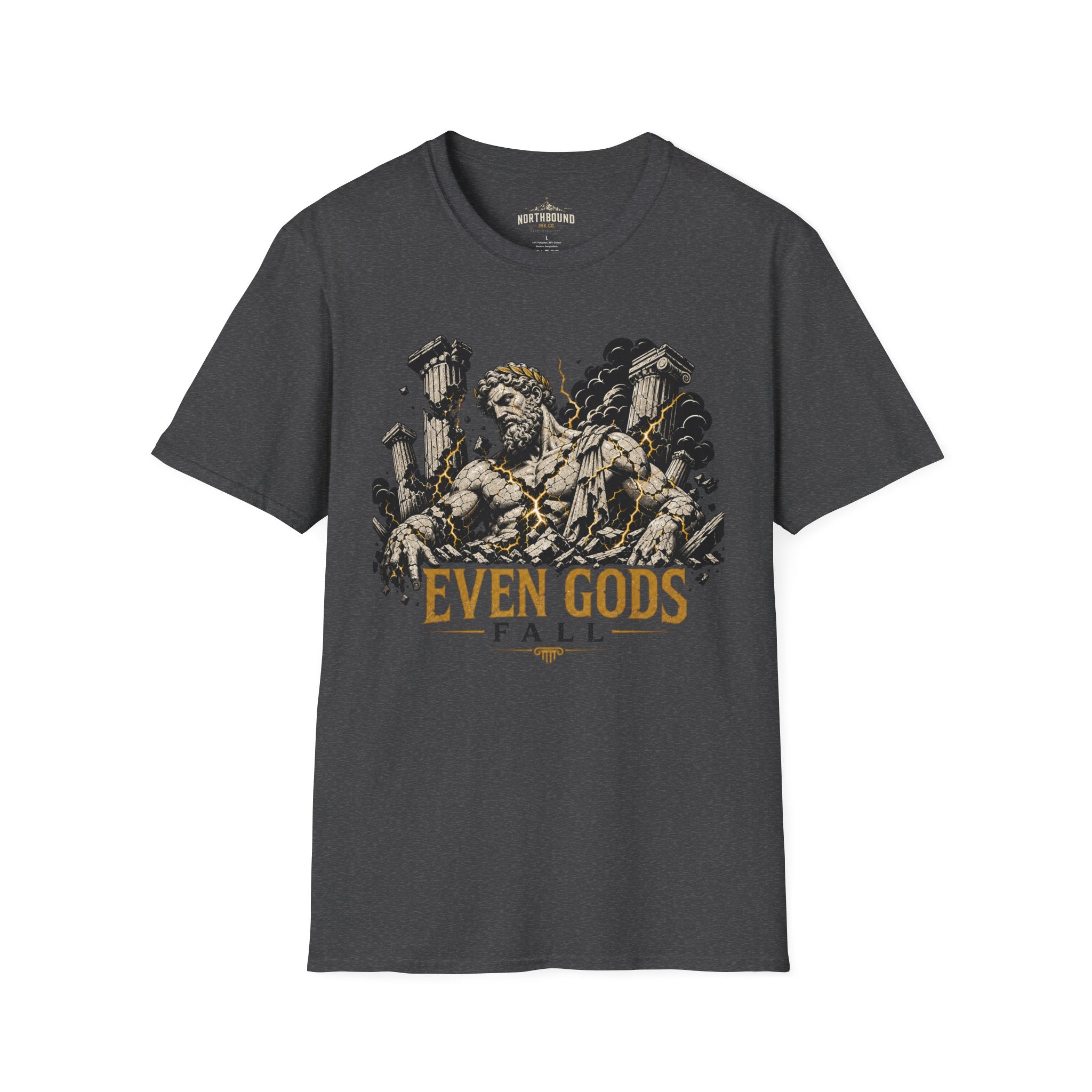 Graphic Tee — "Even Gods Fall" Statue Collapse T-Shirt
