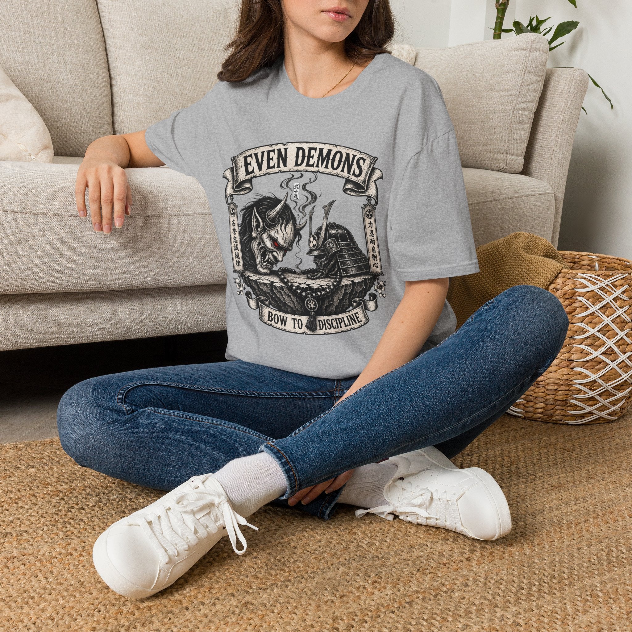 Even Demons T-Shirt — Gothic Samurai Cat Graphic Tee